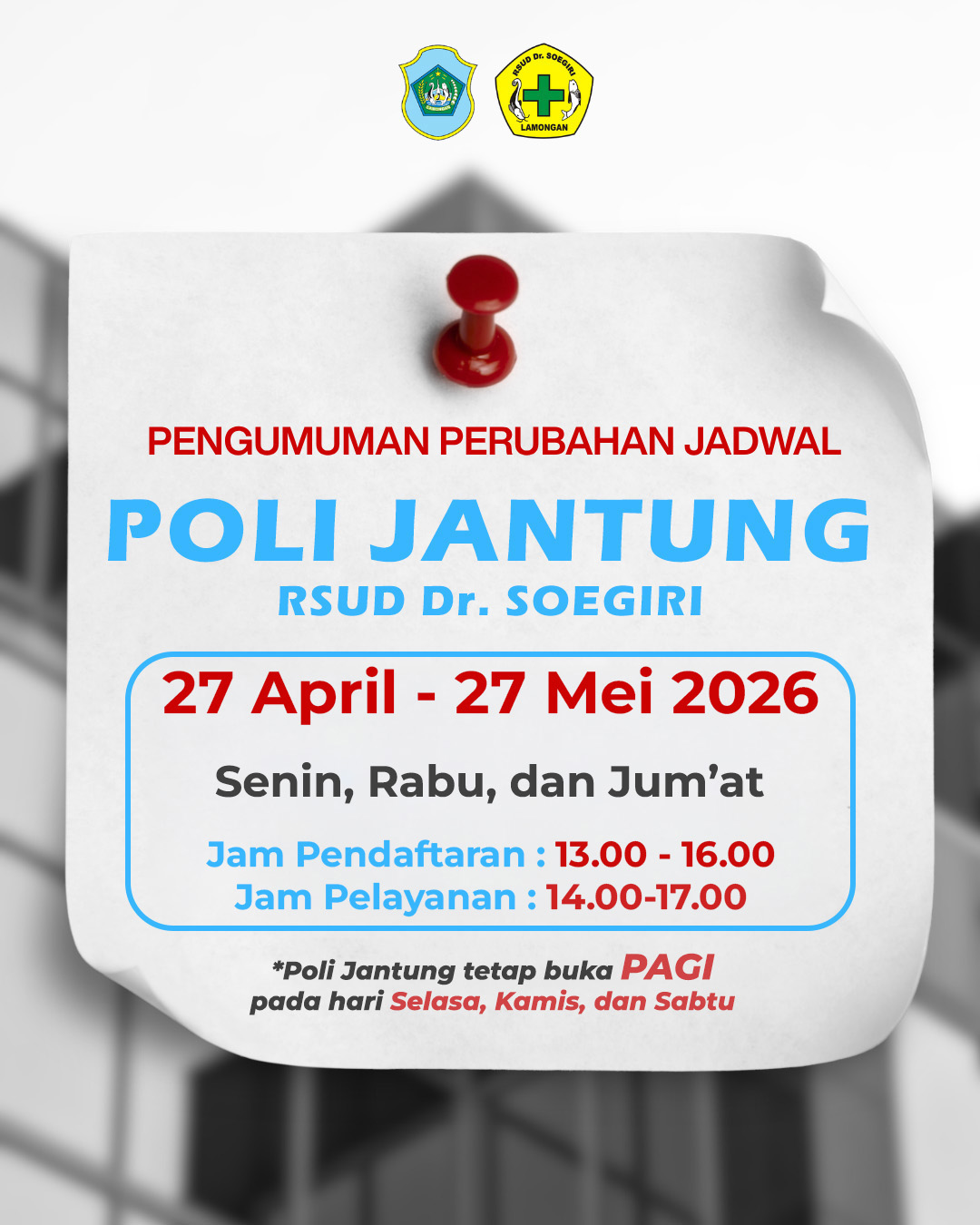 Foto: Perubahan Sementara Jadwal Poli Jantung