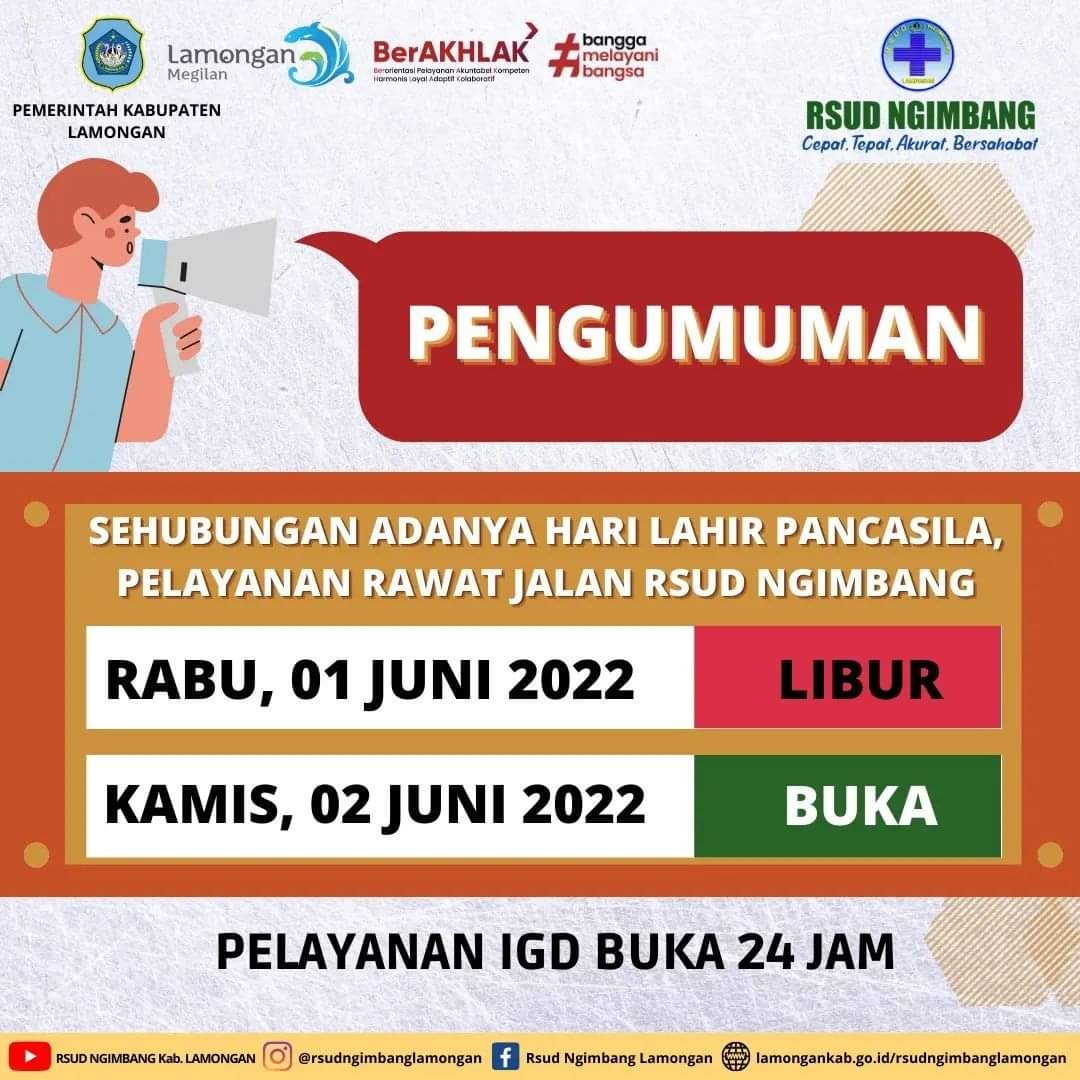 Sehubungan adanya hari lahir pancasila, Pelayanana rawat jalan