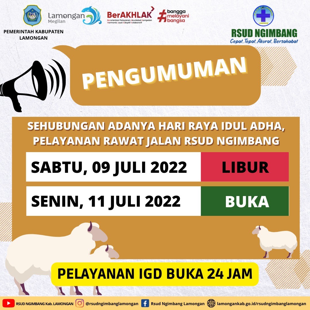 SEHUBUNGAN ADANYA HARI LIBUR DAN IDUL ADHA 1443 H PELAYANAN RAWAT JALAN