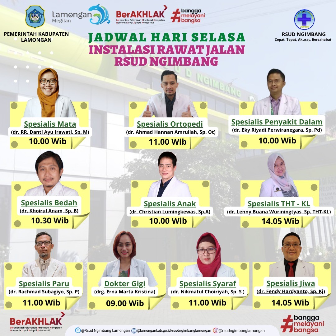 JADWAL DOKTER HARI SELASA  INSTALASI RAWAT JALAN RSUD NGIMBANG
