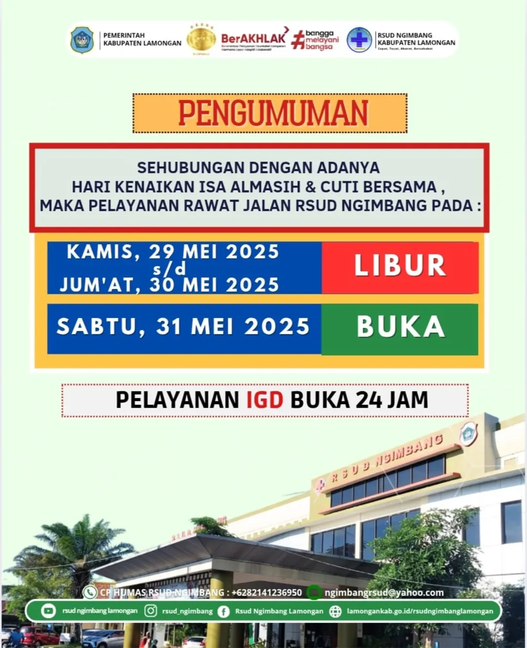 Foto: PENGUMUMAN LIBUR KENAIKAN ISA ALMASIH