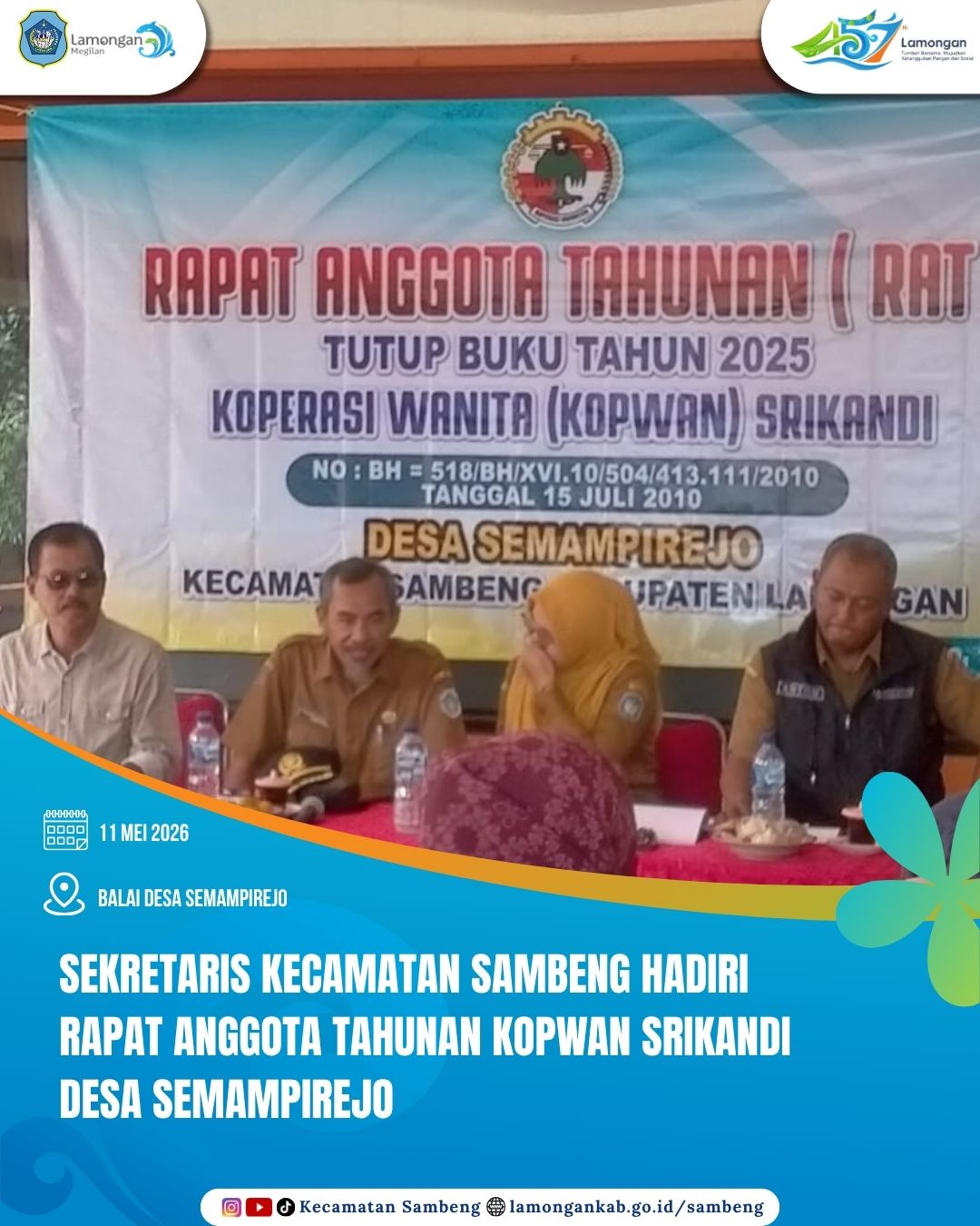 Foto: SEKRETARIS KECAMATAN SAMBENG HADIRI RAPAT ANGGOTA TAHUNAN KOPWAN SRIKANDI DESA SEMAMPIREJO