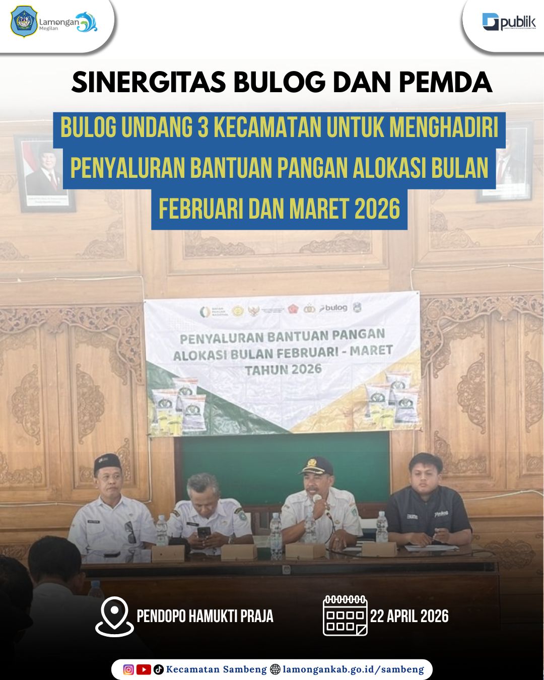 Foto: SINERGITAS BULOG DAN PEMDA: PENYALURAN BANTUAN PANGAN ALOKASI FEBRUARI DAN MARET 2026 DI PENDOPO HAMUKTI PRAJA