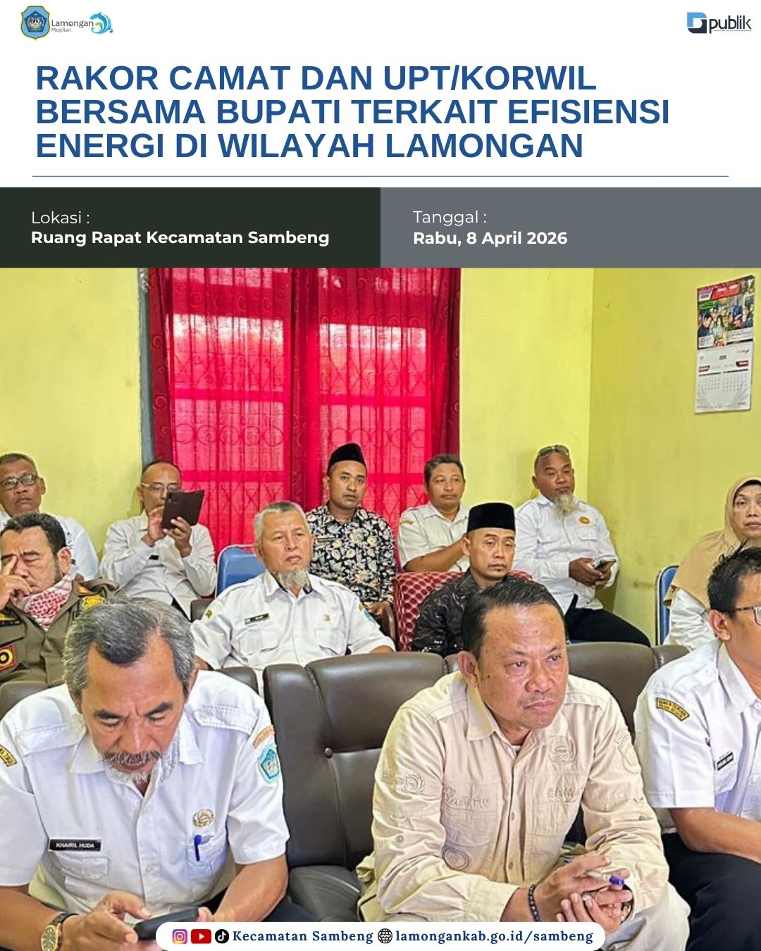 Foto: RAKOR CAMAT DAN UPT/KORWIL BERSAMA BUPATI TERKAIT EFISIENSI ENERGI DI WILAYAH LAMONGAN