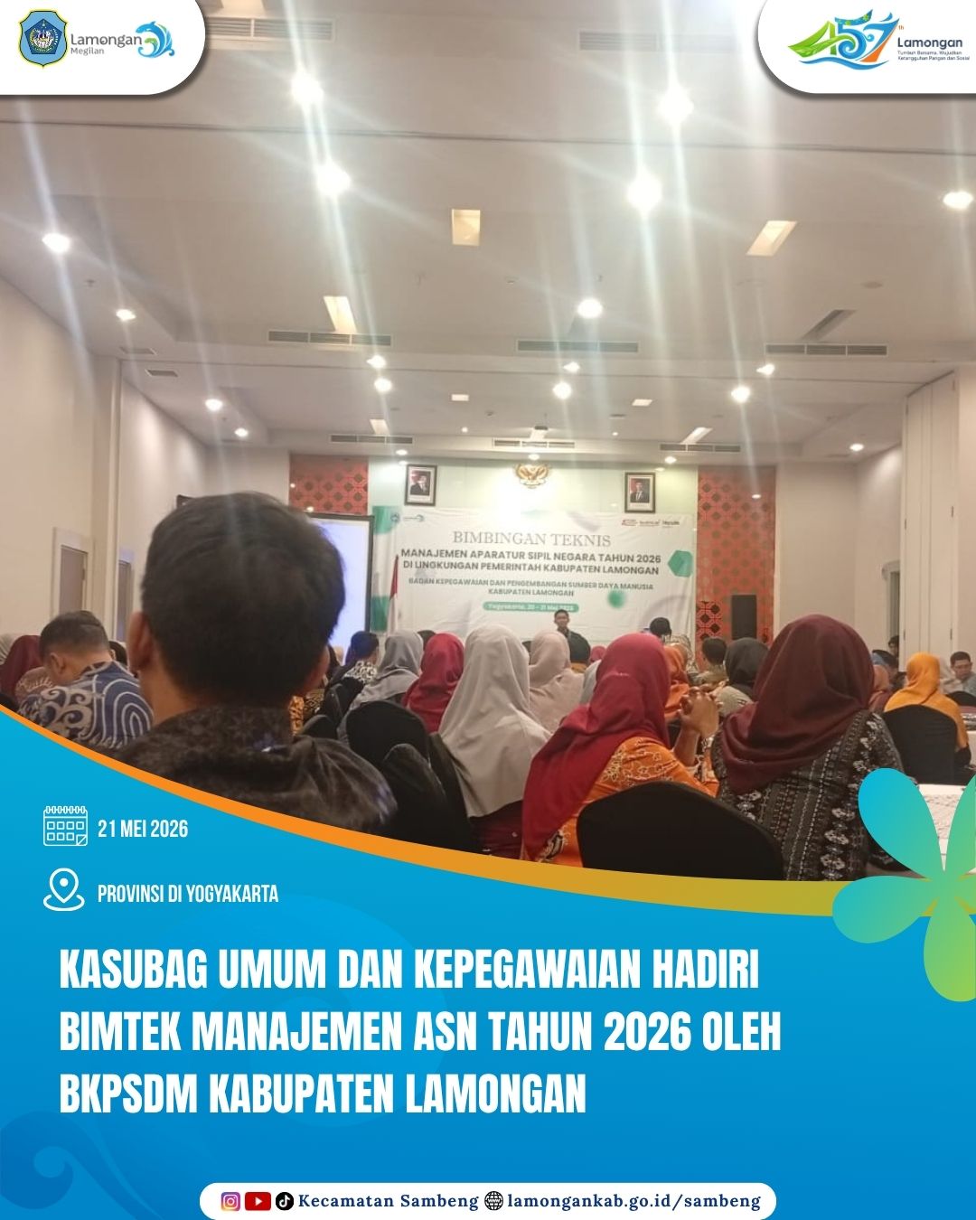 Foto: KASUBAG UMUM DAN KEPEGAWAIAN KECAMATAN SAMBENG HADIRI BIMTEK MANAJEMEN ASN TAHUN 2026 DI YOGYAKARTA