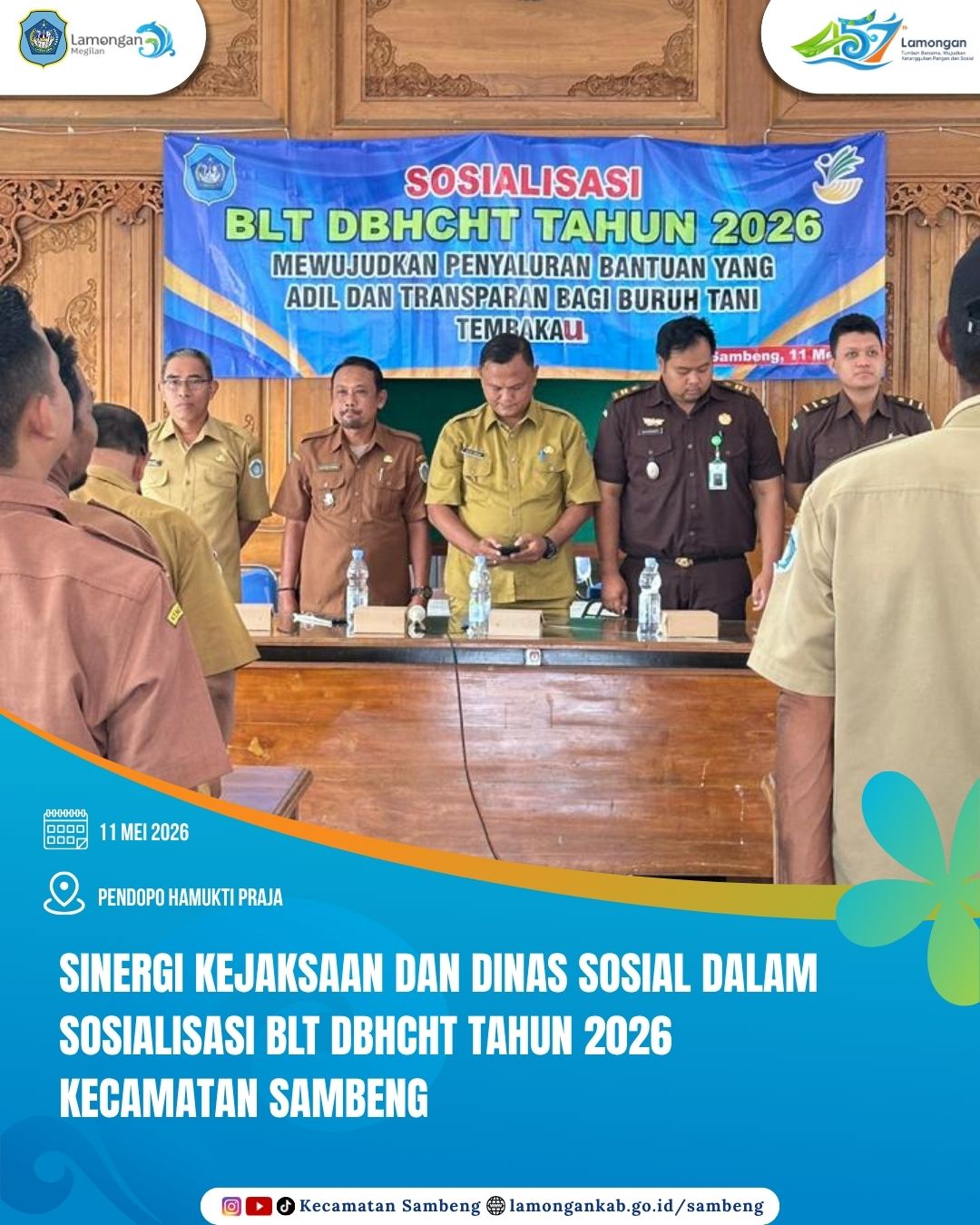 Foto: SINERGI KEJAKSAAN DAN DINAS SOSIAL, KECAMATAN SAMBENG GELAR SOSIALISASI BLT DBHCHT 2026 UNTUK BURUH TANI TEMBAKAU