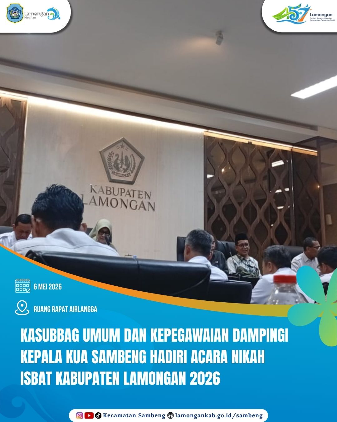 Foto: DAMPINGI WARGA SAMBENG, KASUBBAG UMUM DAN KEPALA KUA HADIRI ISBAT NIKAH MASSAL HARI JADI LAMONGAN KE-457