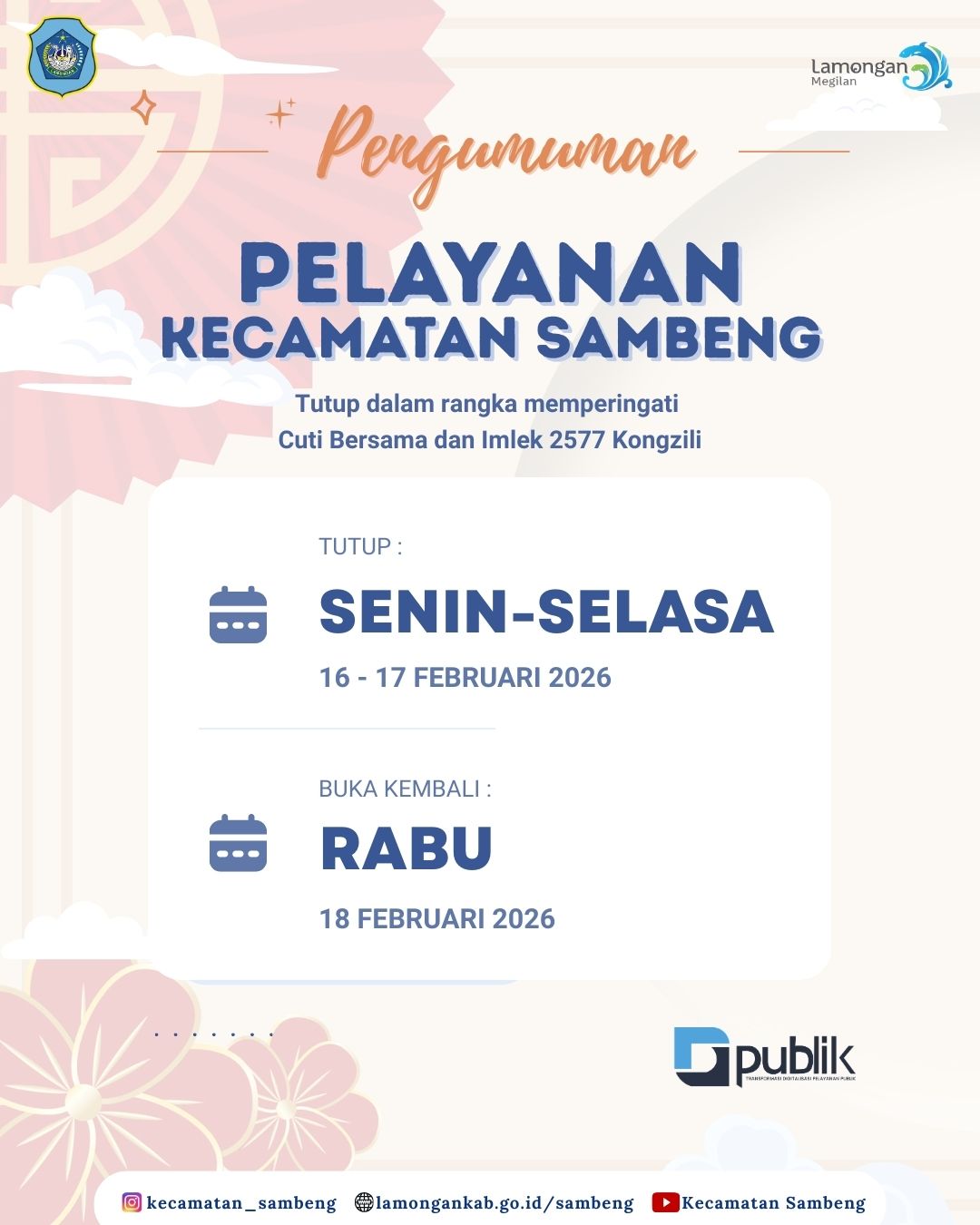 Foto: PENGUMUMAN DALAM RANGKA CUTI BERSAMA DAN HARI RAYA IMLEK