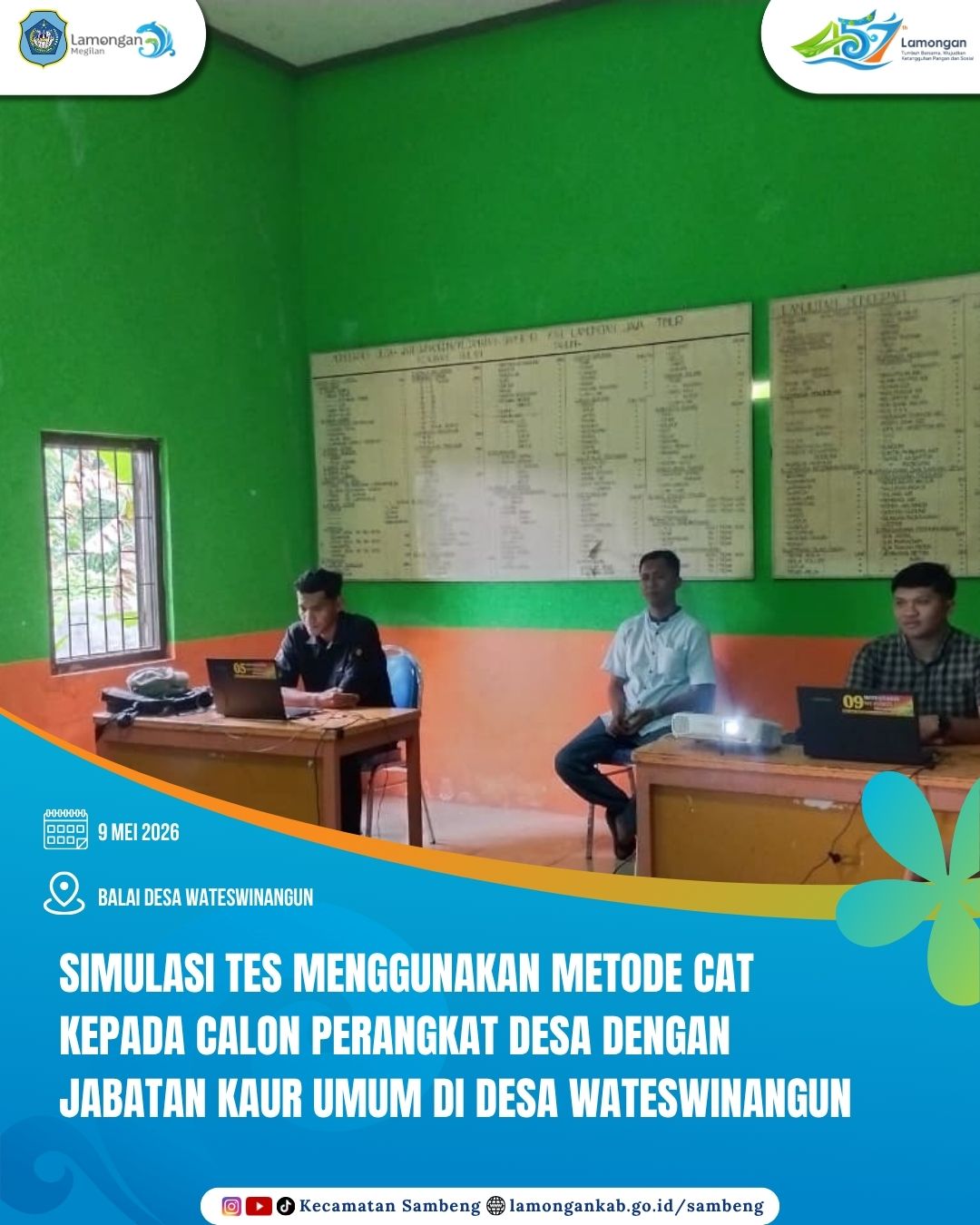 Foto: TINGKATKAN TRANSPARANSI SELEKSI, KECAMATAN SAMBENG DAMPINGI SIMULASI TES CAT CALON PERANGKAT DESA WATESWINANGUN