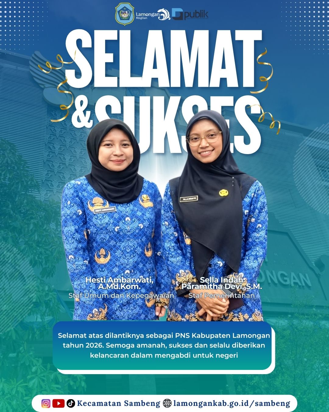 Foto: DUA PEGAWAI KECAMATAN SAMBENG RESMI DILANTIK MENJADI PNS KABUPATEN LAMONGAN TAHUN 2026