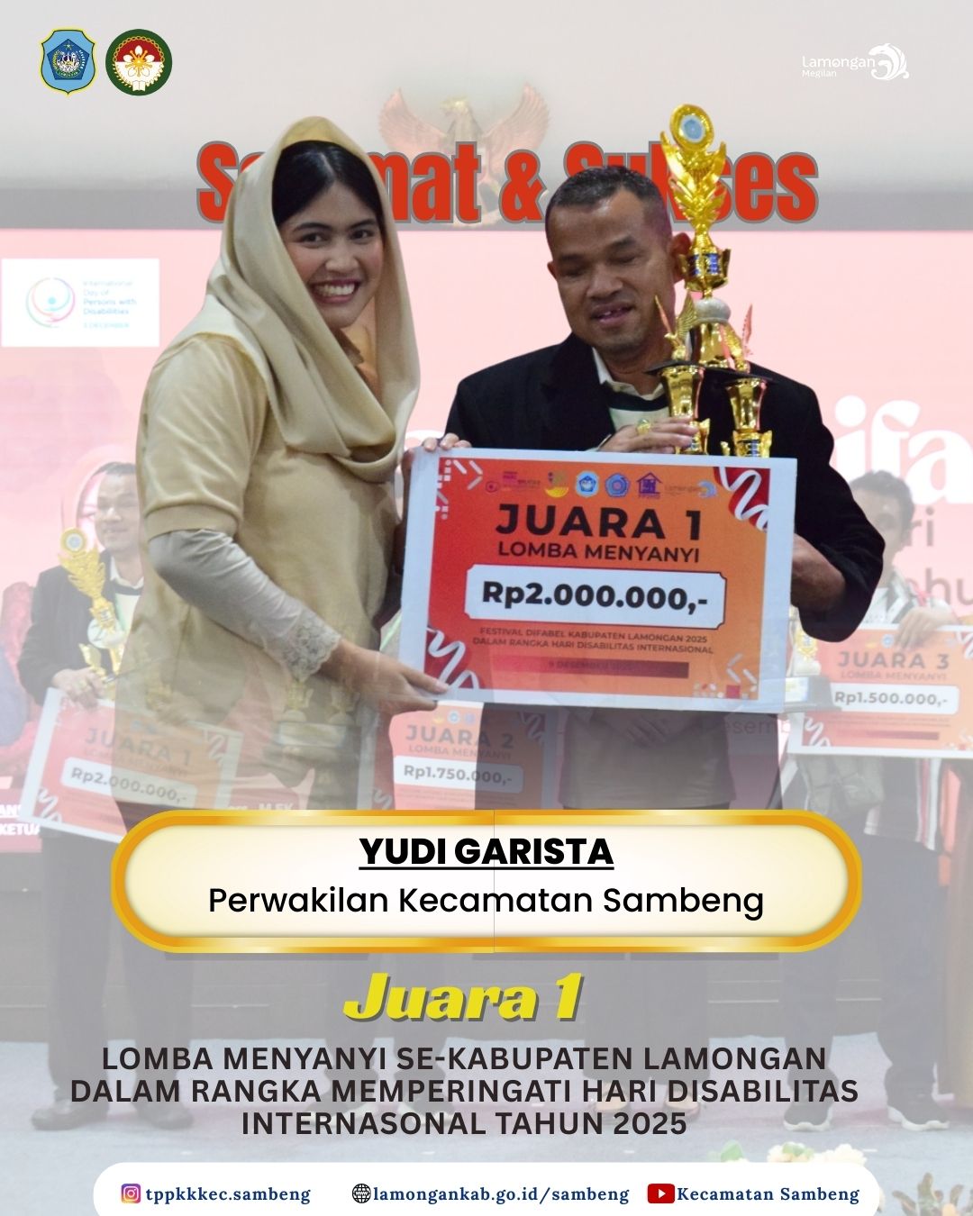 Foto: SELAMAT DAN SUKSES ATAS JUARA 1 LOMBA MENYANYI SE-KABUPATEN LAMONGAN