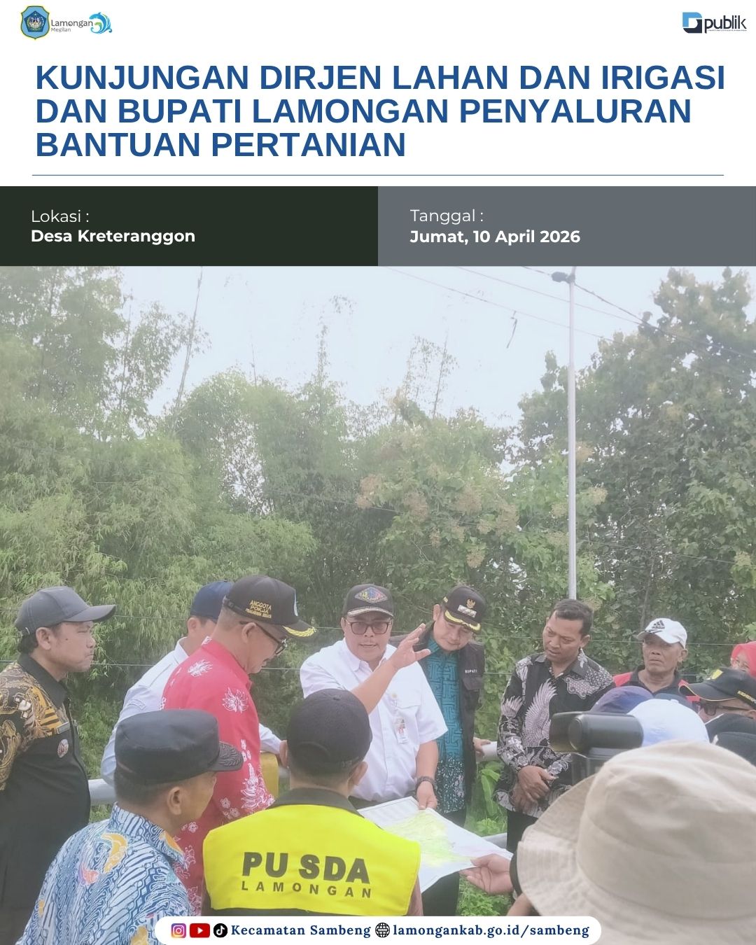 Foto: KUNJUNGAN DIRJEN LAHAN DAN IRIGASI DAN BUPATI LAMONGAN DALAM PENYALURAN BANTUAN PERTANIAN