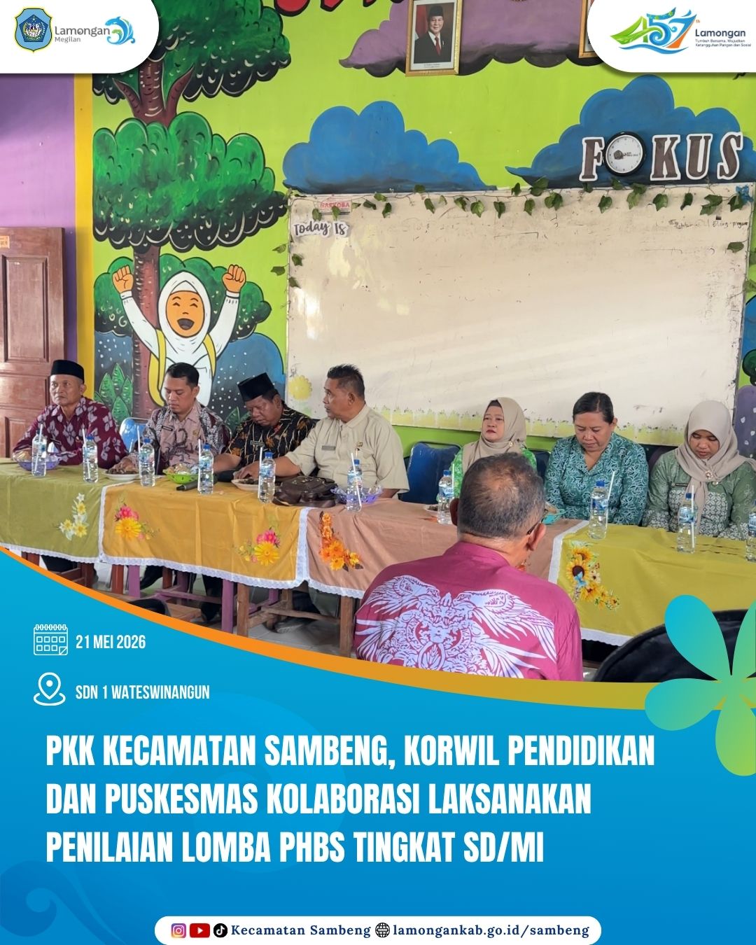 Foto: KOLABORASI PKK KECAMATAN SAMBENG KORWIL PENDIDIKAN DAN PUSKESMAS LAKSANAKAN PENILAIAN LOMBA PHBS TINGKAT SD MI DI SDN 1 WATESWINANGUN