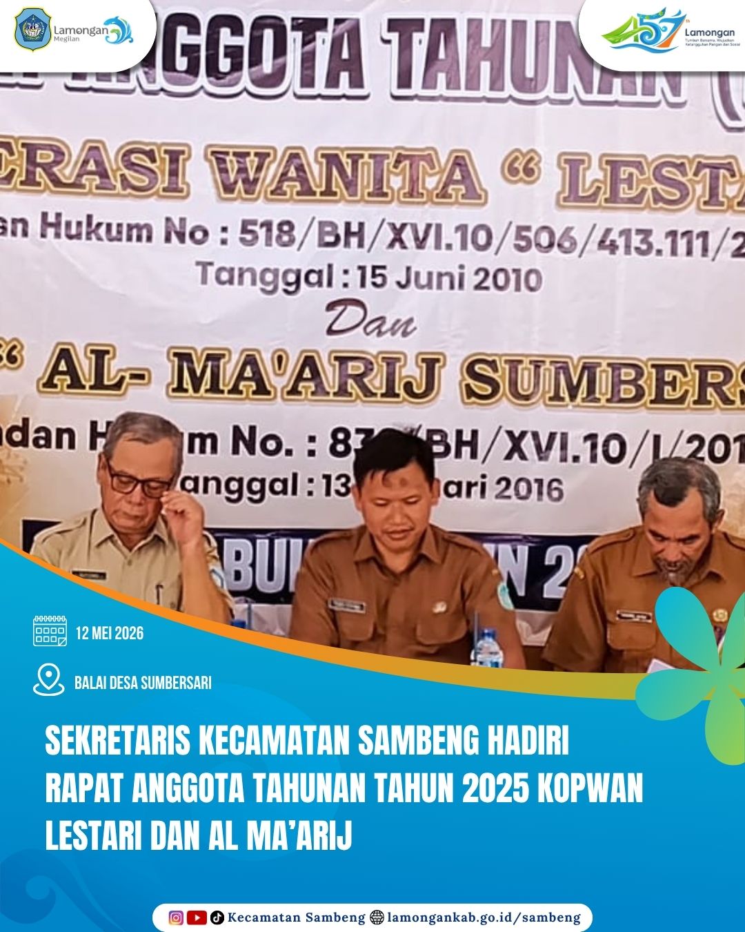 Foto: TINGKATKAN KESEJAHTERAAN PEREMPUAN, SEKRETARIS KECAMATAN SAMBENG HADIRI RAT KOPWAN LESTARI DAN AL MA’ARIJ DESA SUMBERSARI