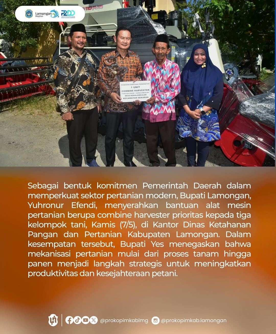 Foto: PENYALURAN COMBINE HARVESTER, DORONG PRODUKTIVITAS PETANI LAMONGAN