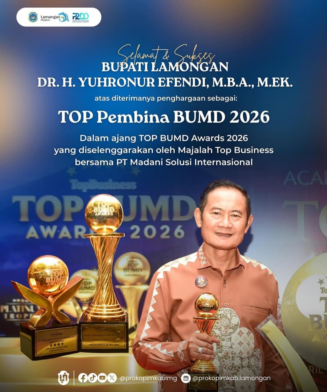 Foto: Selamat dan sukses Bapak Bupati YES diterimanyaTOP pembina BUMD 2026 penghargaan TOP