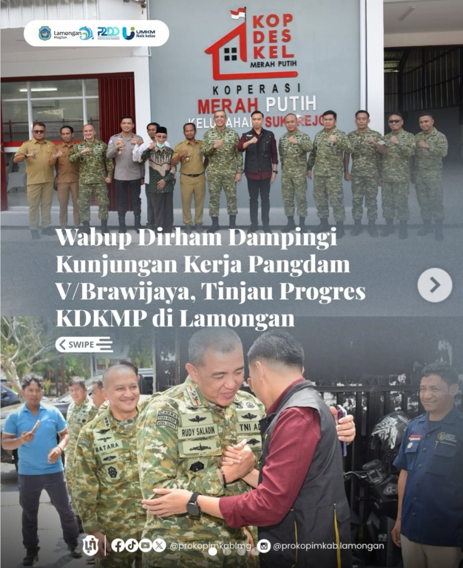 Foto: Wabup Dirham Dampingi Kunjungan Kerja Pangdam V/Brawijaya, Tinjau Progres KDKMP di Lamongan