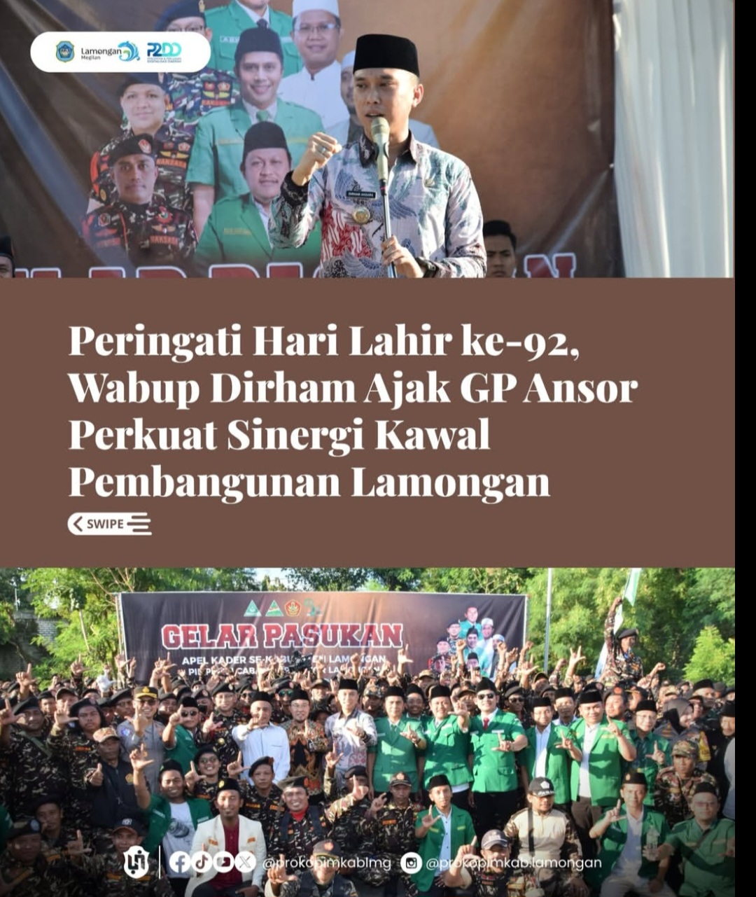 Foto: Peringati Hari Lahir ke-92, Wabup Dirham Ajak GP Ansor Perkuat Sinergi Kawal Pembangunan Lamongan