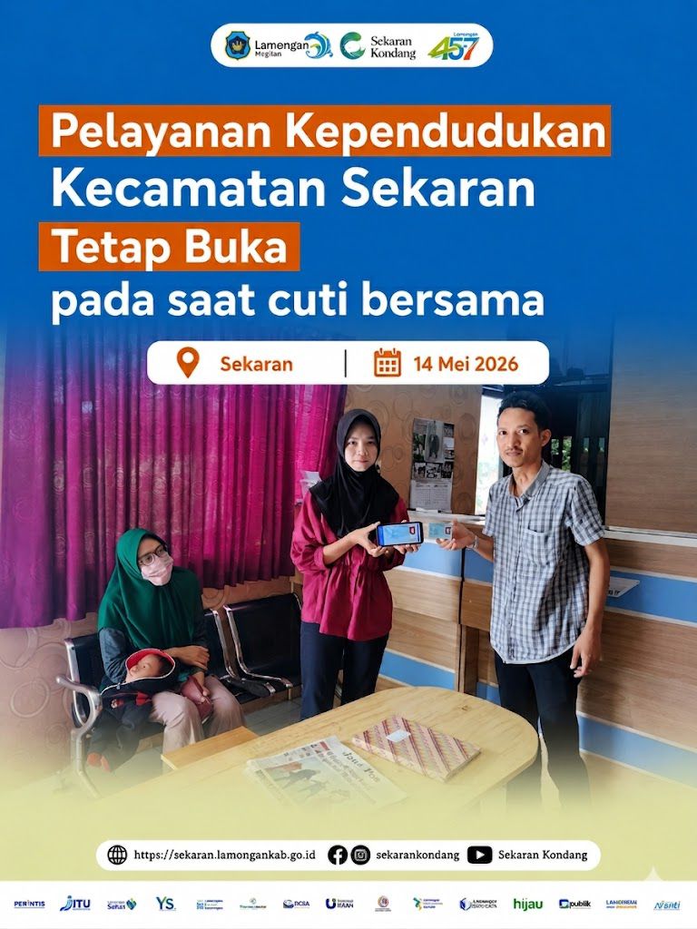 Foto: CUTI BERSAMA TETAP PELAYANAN KEPENDUDUKAN KECAMATAN SEKARAN TETAP BUKA MEI 2026