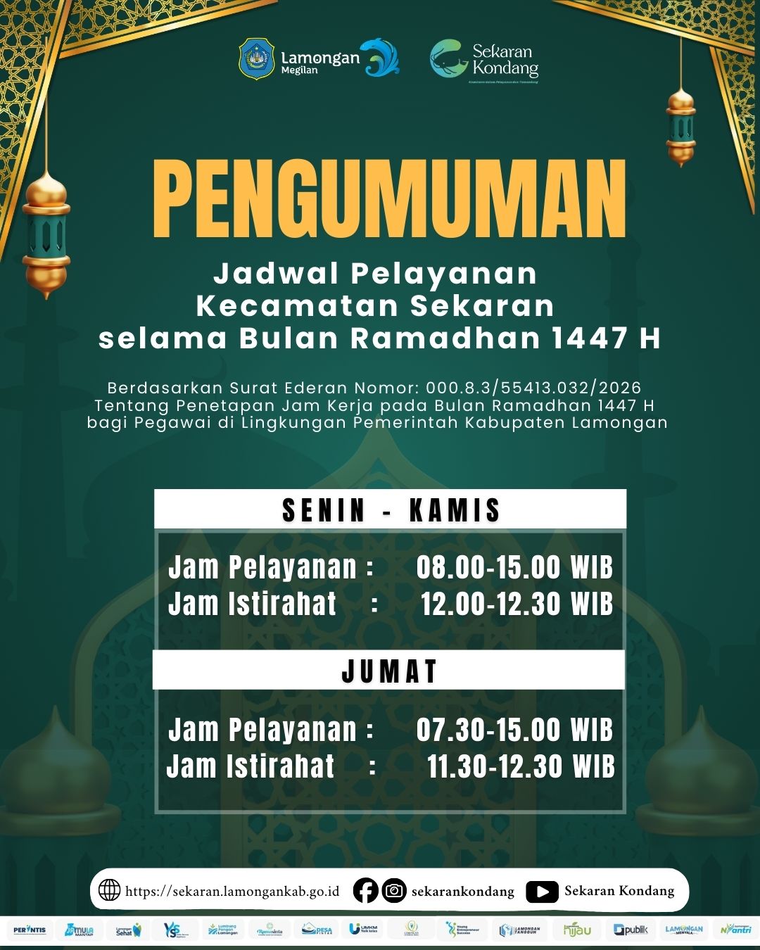 JADWAL PELAYANAN KECAMATAN SEKARAN SELAMA BULAN RAMADHAN TAHUN 2026