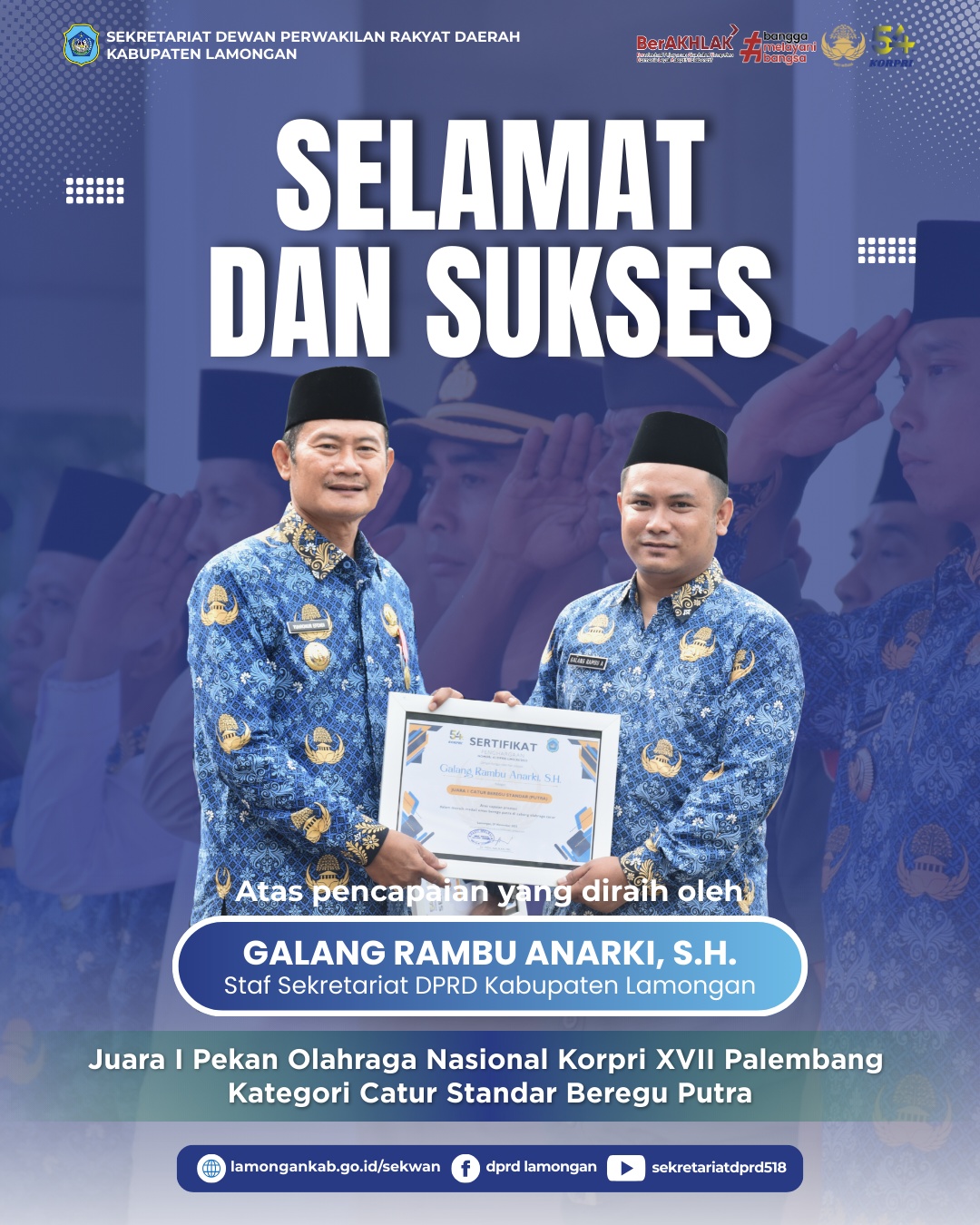 Foto: STAF SEKRETARIAT DPRD LAMONGAN RAIH JUARA I CATUR STANDAR BEREGU PUTRA DI PON KORPRI XVII PALEMBANG