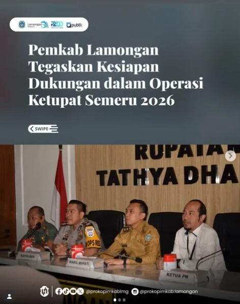 Foto: PEMKAB LAMONGAN TEGASKAN KESIAPAN DUKUNGAN DALAM OPERASI KETUPAT SEMERU 2026