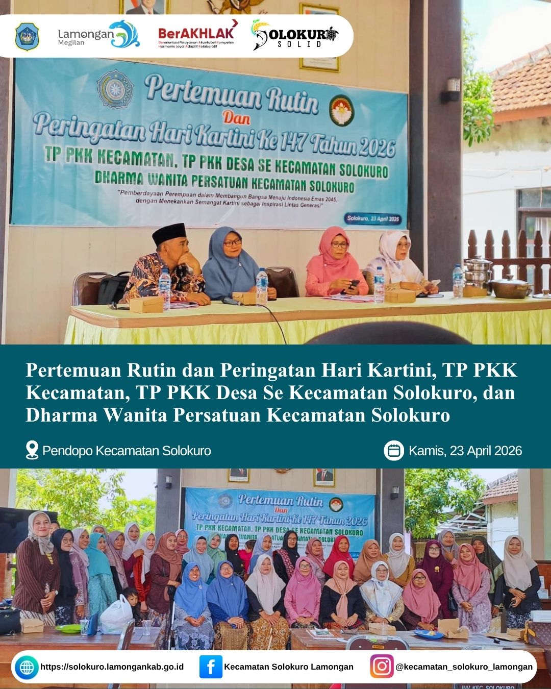 Foto: PERTEMUAN RUTIN DAN PERINGATAN HARI KARTINI TP PKK KECAMATAN SOLOKURO BERSAMA TP PKK DESA DAN DHARMA WANITA PERSATUAN