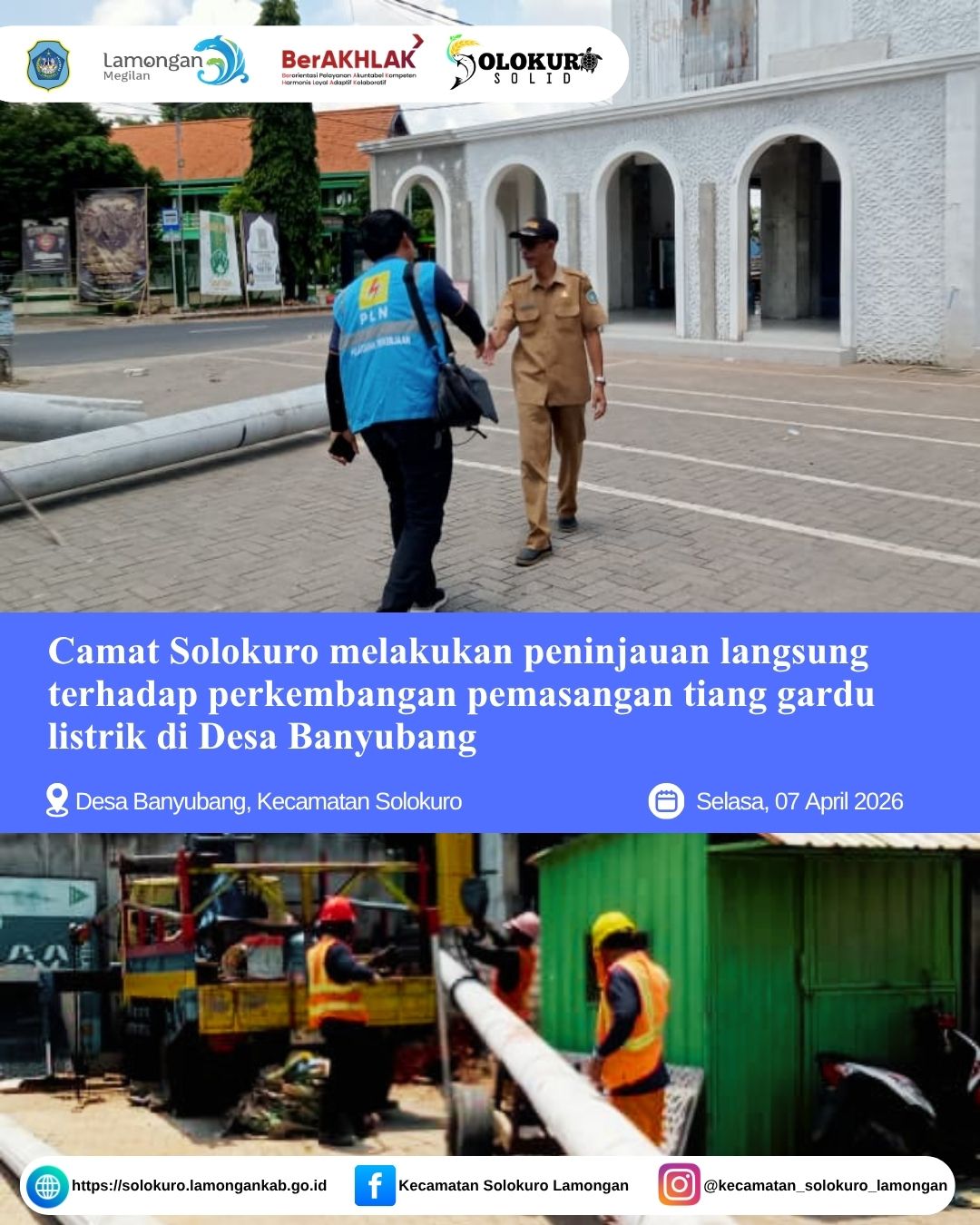 Foto: CAMAT SOLOKURO TINJAU PERKEMBANGAN PEMASANGAN TIANG GARDU LISTRIK DI DESA BANYUBANG