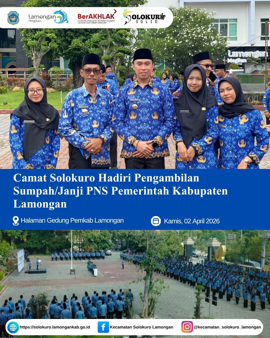 Foto: CAMAT SOLOKURO HADIRI PENGAMBILAN SUMPAH/JANJI PNS PEMERINTAH KABUPATEN LAMONGAN