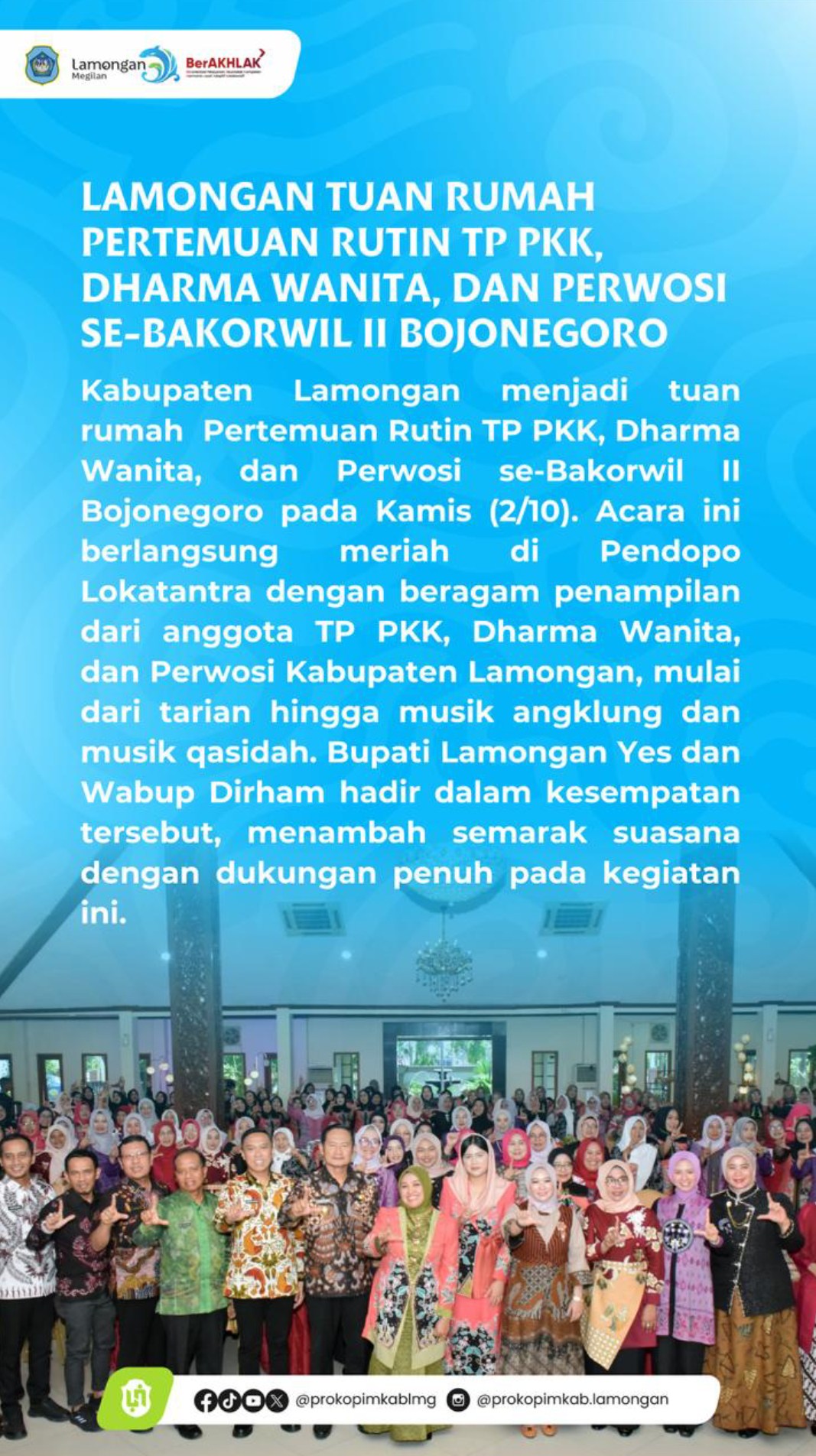 Foto: LAMONGAN TUAN RUMAH PERTEMUAN RUTIN TP PKK DHARMA WANITA DAN PERWOSI SE BAKORWIL II BOJONEGARO