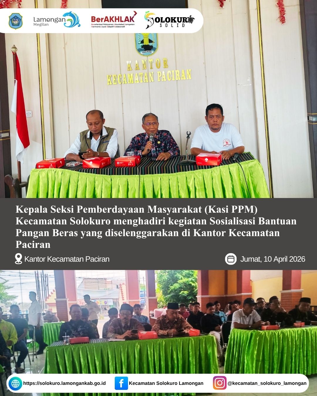 Foto: KASI PPM KECAMATAN SOLOKURO HADIRI SOSIALISASI BANTUAN PANGAN BERAS DI KECAMATAN PACIRAN