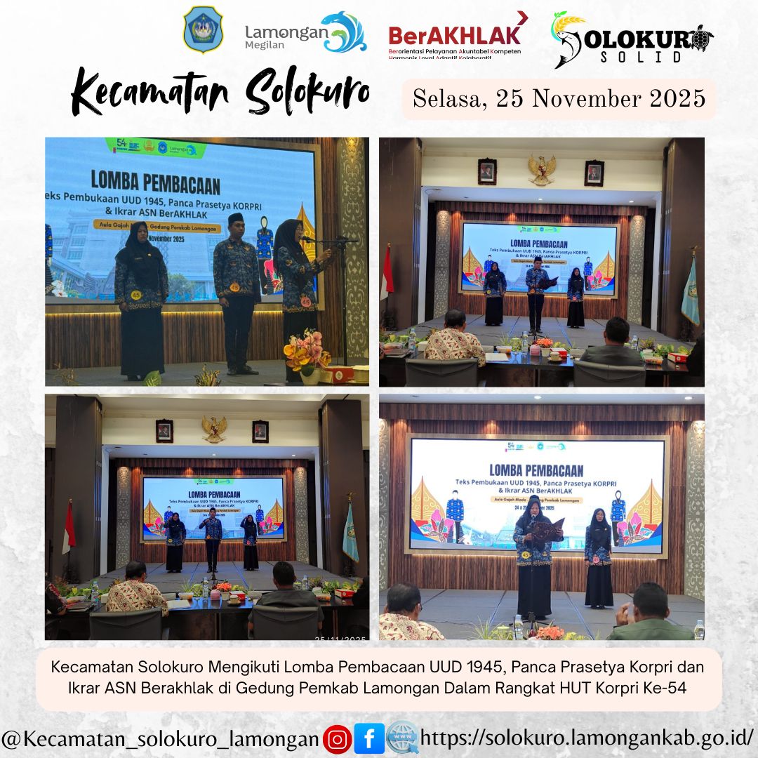Foto: KECAMATAN SOLOKURO IKUTI LOMBA PEMBACAAN UUD 1945, PANCA PRASETYA KORPRI, DAN IKRAR ASN BERAKHLAK DALAM RANGKA HUT KORPRI KE-54