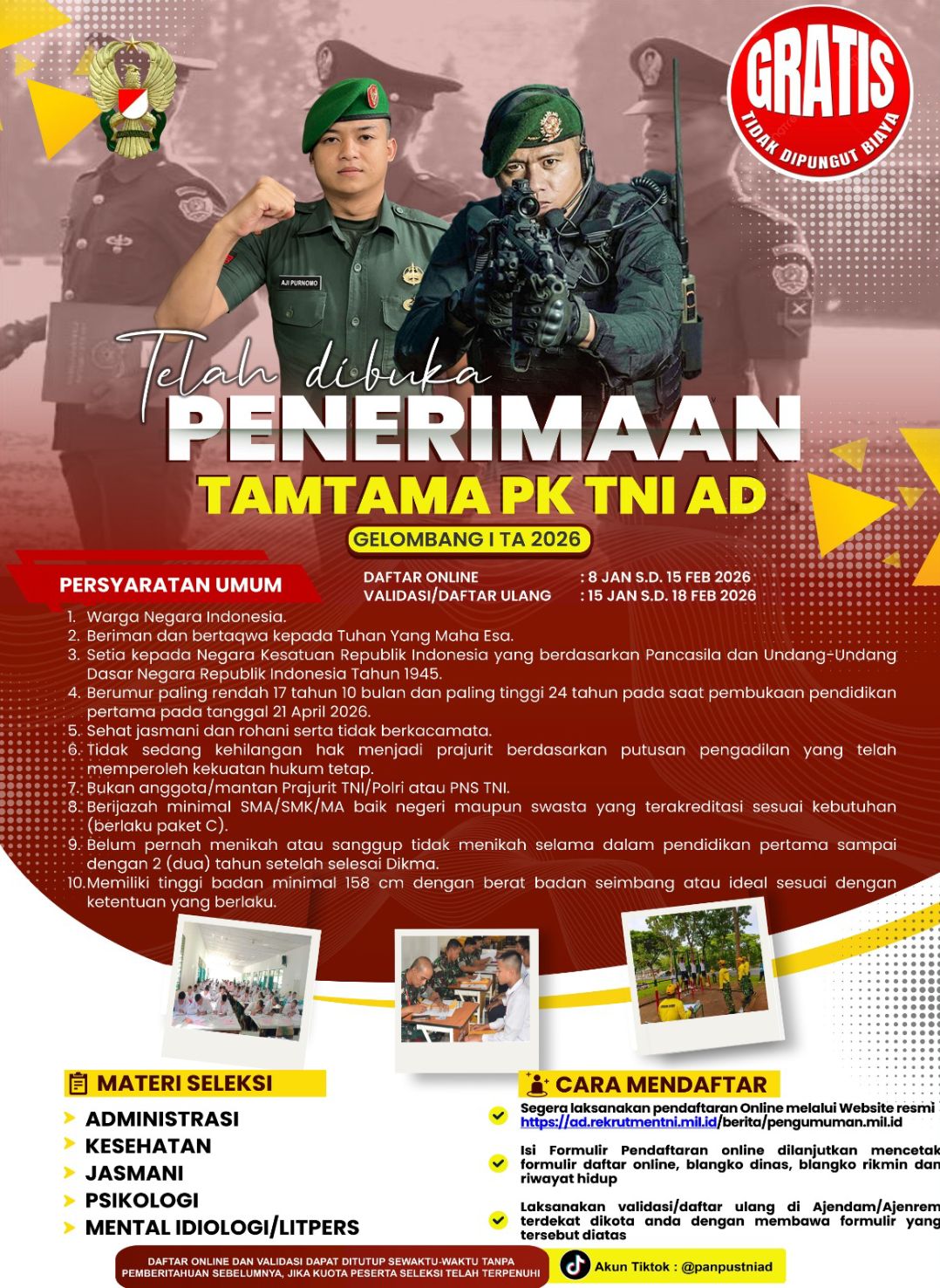 Foto: INFO PEMBUKAAN TAMTAMA PK TNI AD GEL I TAHUN 2026