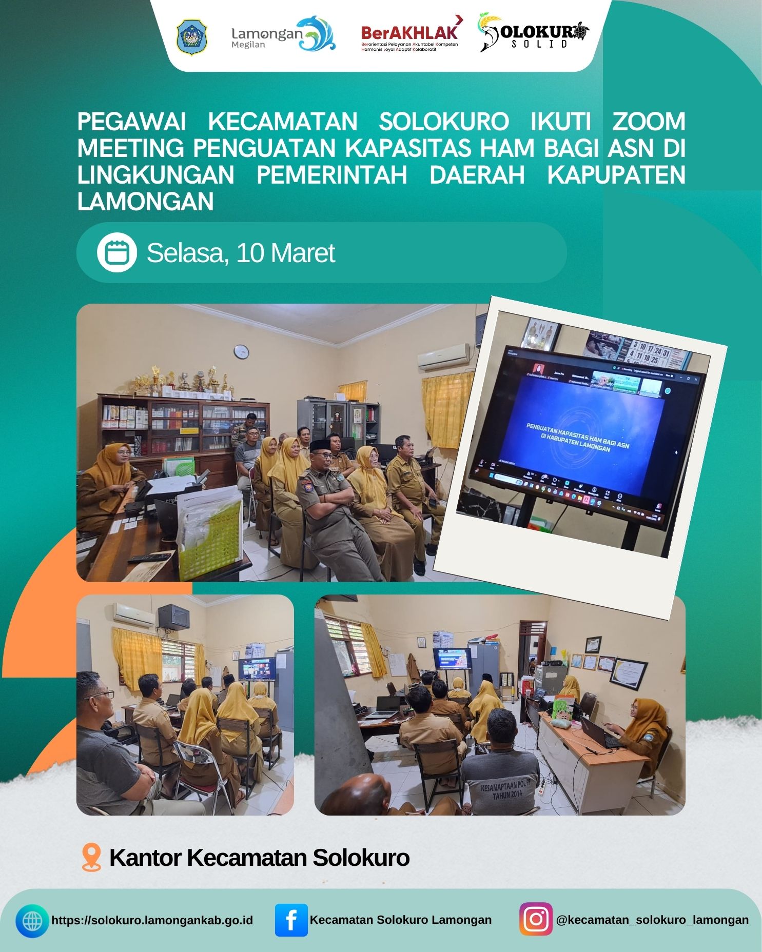 Foto: PEGAWAI KECAMATAN SOLOKURO IKUTI ZOOM MEETING PENGUATAN KAPASITAS HAM BAGI ASN PEMKAB LAMONGAN