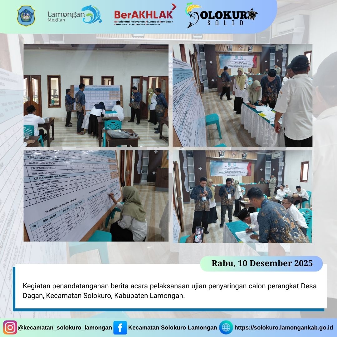 Foto: PENANDATANGANAN BERITA ACARA PELAKSANAAN UJIAN PENYARINGAN CALON PERANGKAT DESA DAGAN KECAMATAN SOLOKURO