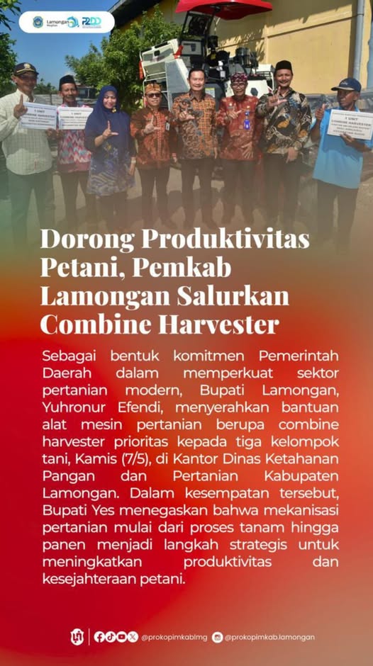 Foto: PEMERINTAH KABUPATEN LAMONGAN SALURKAN COMBINE HARVESTER