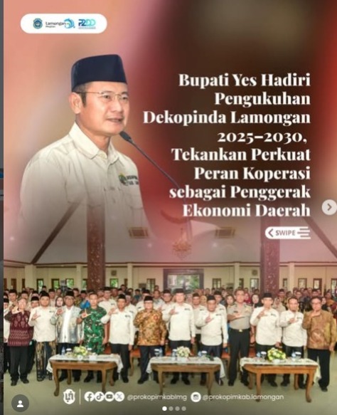 Foto: Bupati Yes Hadiri Pengukuhan Dekopinda Lamongan 2025–2030, Tekankan Perkuat Peran Koperasi sebagai Penggerak Ekonomi Daerah