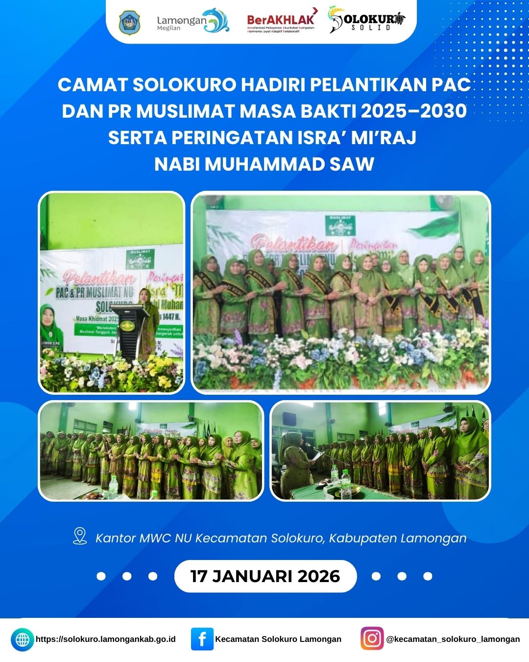Foto: CAMAT SOLOKURO HADIRI PELANTIKAN PAC DAN PR MUSLIMAT MASA BAKTI 2025–2030 SERTA PERINGATAN ISRA’ MI’RAJ NABI MUHAMMAD SAW