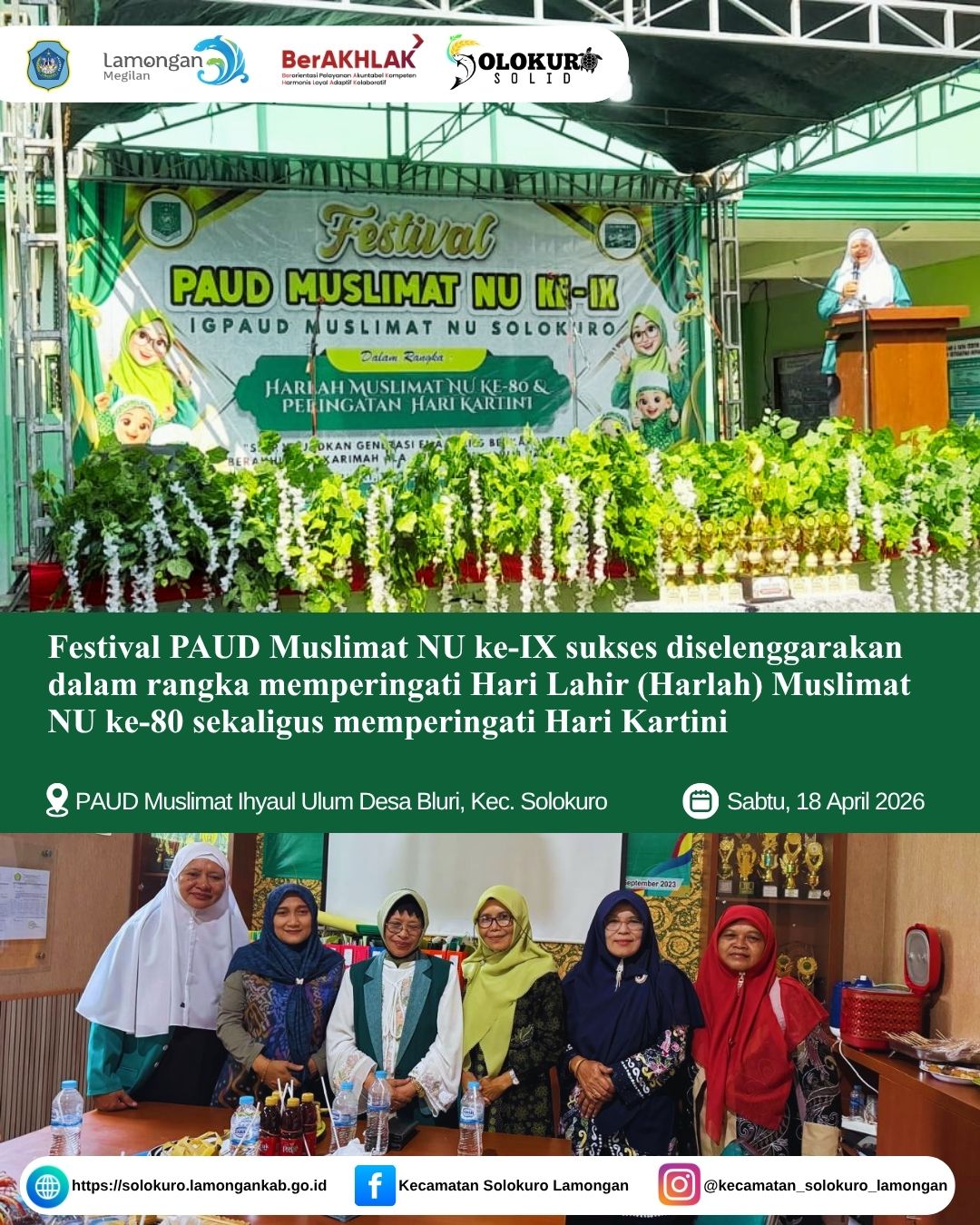 Foto: FESTIVAL PAUD MUSLIMAT NU KE-IX MERIAHKAN HARLA MUSLIMAT NU KE-80 DAN PERINGATAN HARI KARTINI DI KECAMATAN SOLOKURO