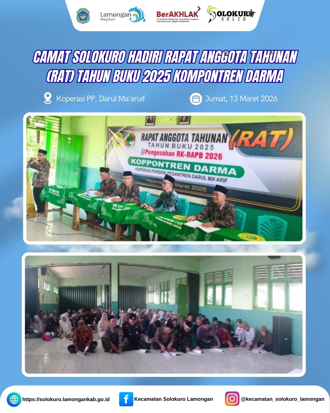 Foto: CAMAT SOLOKURO HADIRI RAPAT ANGGOTA TAHUNAN (RAT) TAHUN BUKU 2025 KOMPONTREN DARMA