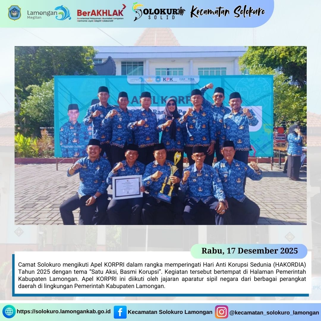 Foto: CAMAT SOLOKURO IKUTI APEL KORPRI PERINGATAN HARI ANTI KORUPSI SEDUNIA (HAKORDIA) TAHUN 2025