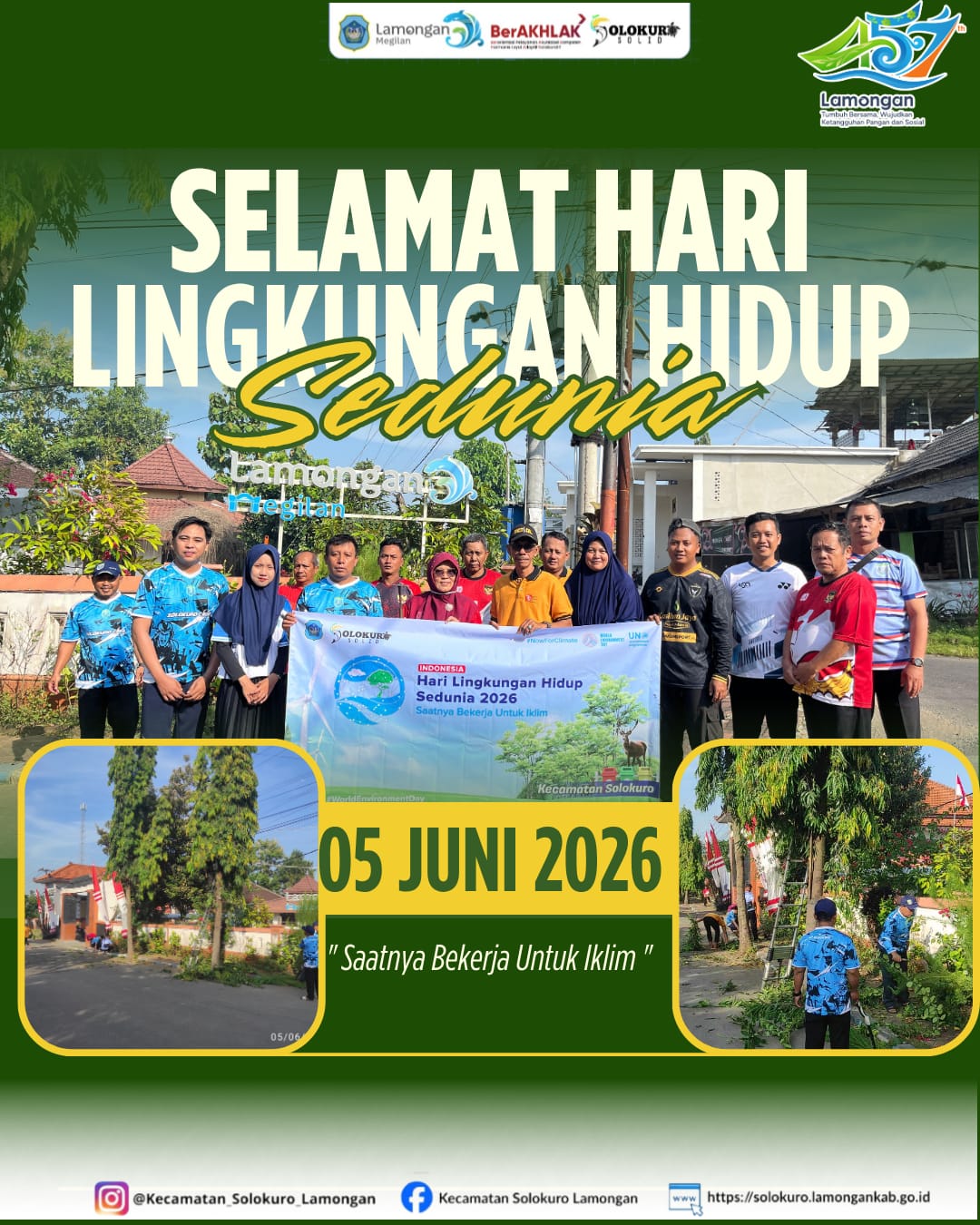 Foto: MEMPERINGATI HARI LINGKUNGAN HUDUP SEDUNIA PERSONIL KECAMATAN SOLOKURO MELAKUKAN AKSI BERSIH LINGKUNGAN