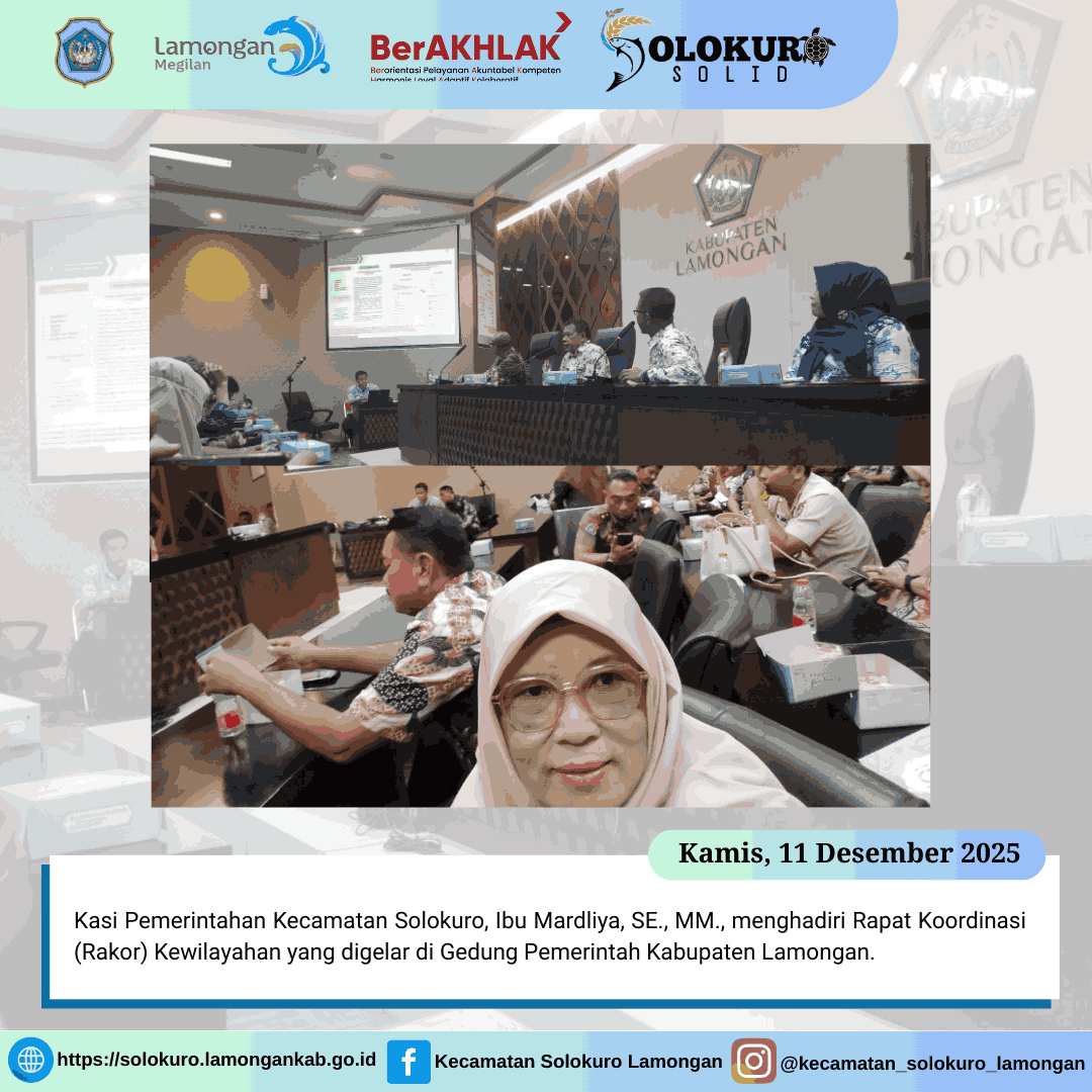 KASI PEMERINTAHAN KECAMATAN SOLOKURO HADIRI RAKOR KEWILAYAHAN DI GEDUNG PEMKAB LAMONGAN