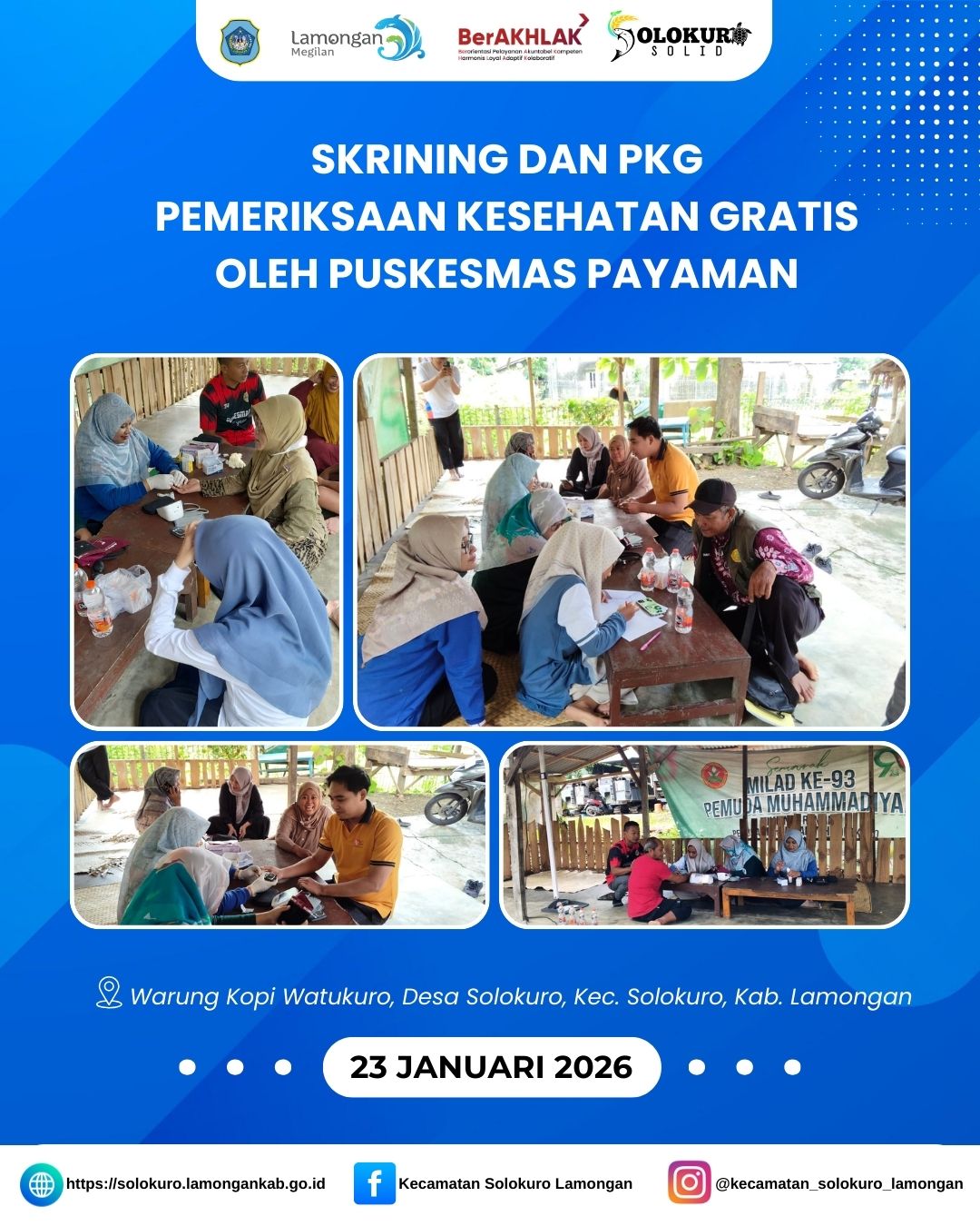 Foto: SKRINING DAN PKG PEMERIKSAAN KESEHATAN GRATIS DI DESA SOLOKURO