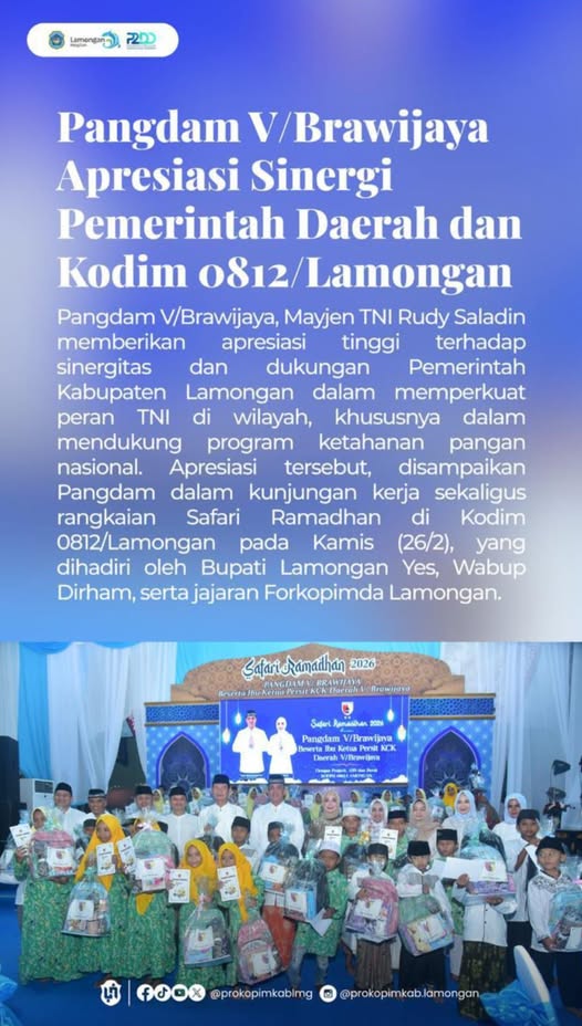 Foto: PANGDAM V BRAWIJAYA APRESIASI SINERGIPEMDA DENGAN KODIM 0812 LAMONGAN