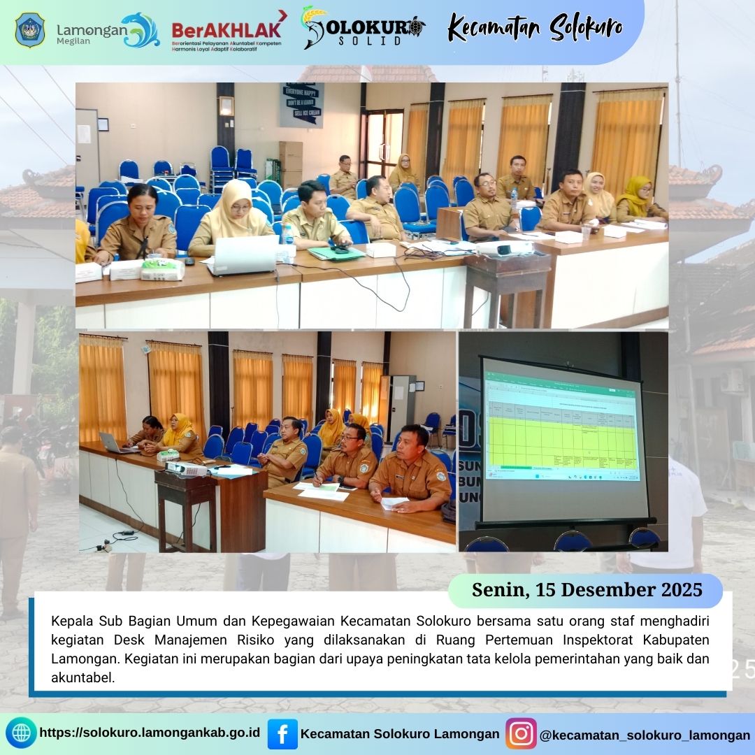 Foto: KASUBAG UMUM DAN KEPEGAWAIAN KECAMATAN SOLOKURO HADIRI DESK MANAJEMEN RISIKO DI INSPEKTORAT KABUPATEN LAMONGAN