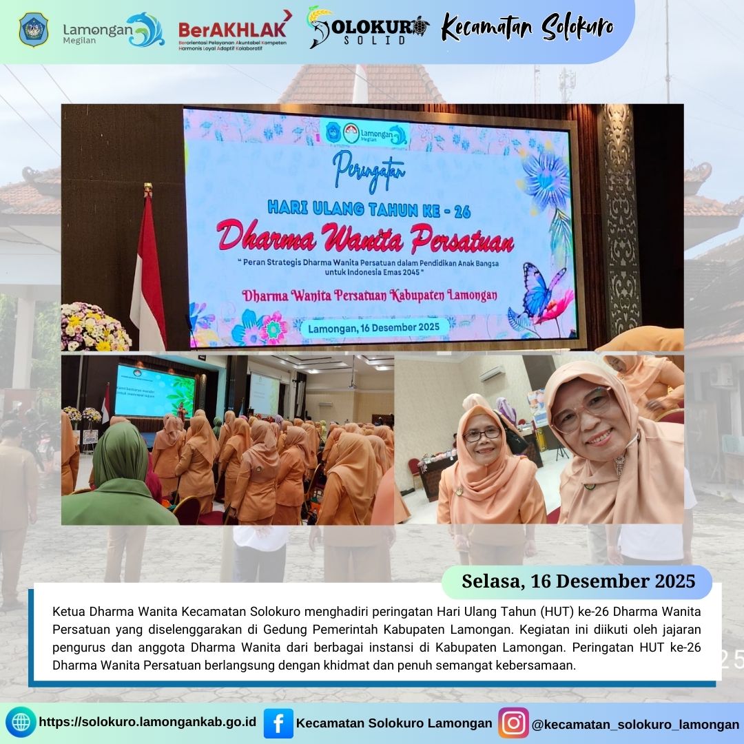 Foto: KETUA DHARMA WANITA KECAMATAN SOLOKURO HADIRI PERINGATAN HUT KE-26 DHARMA WANITA PERSATUAN