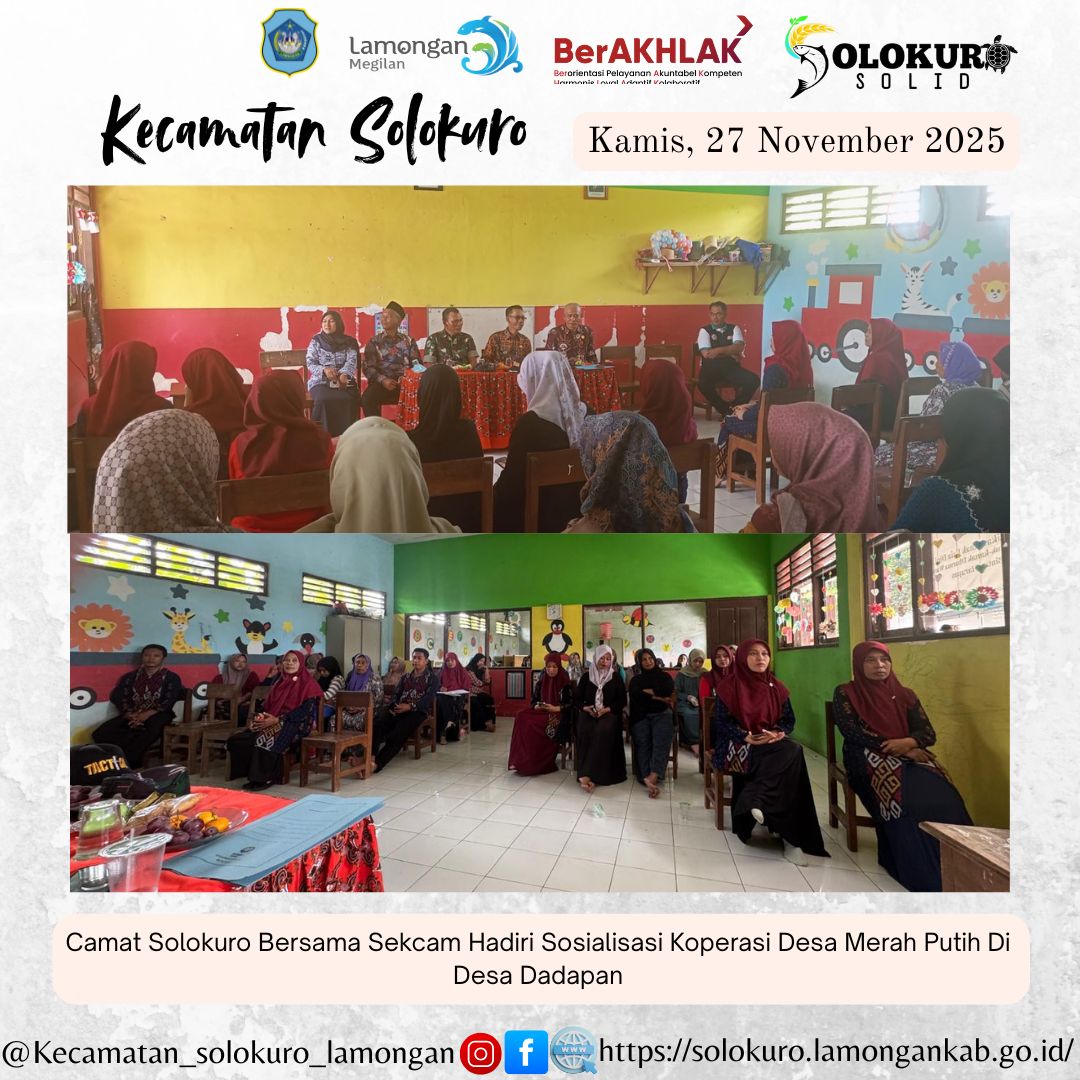 Foto: CAMAT SOLOKURO BERSAMA SEKCAM HADIRI SOSIALISASI KOPERASI DESA MERAH PUTIH DI DESA DADAPAN