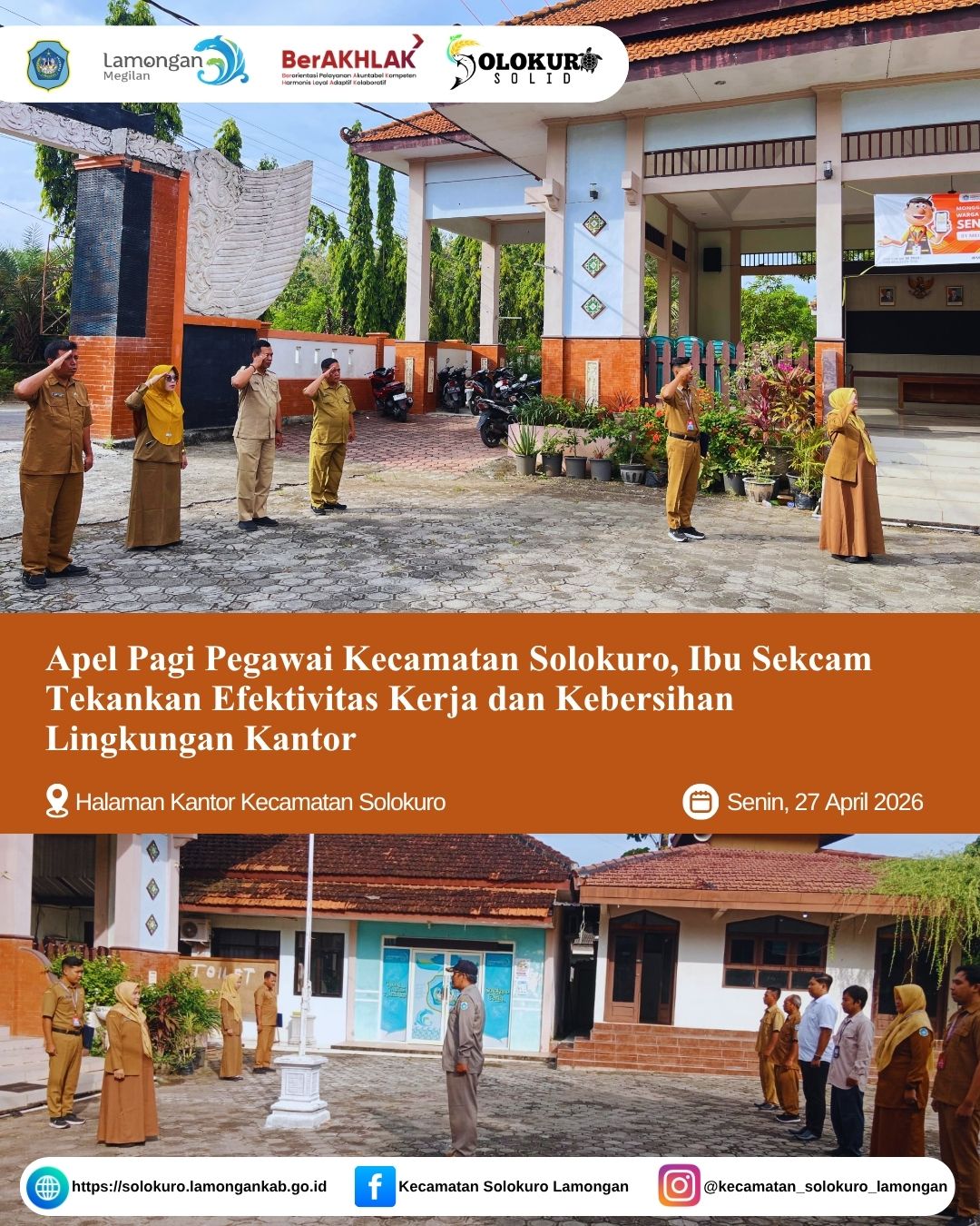 Foto: APEL PAGI PEGAWAI KECAMATAN SOLOKURO, IBU SEKCAM TEKANKAN EFEKTIVITAS KERJA DAN KEBERSIHAN LINGKUNGAN