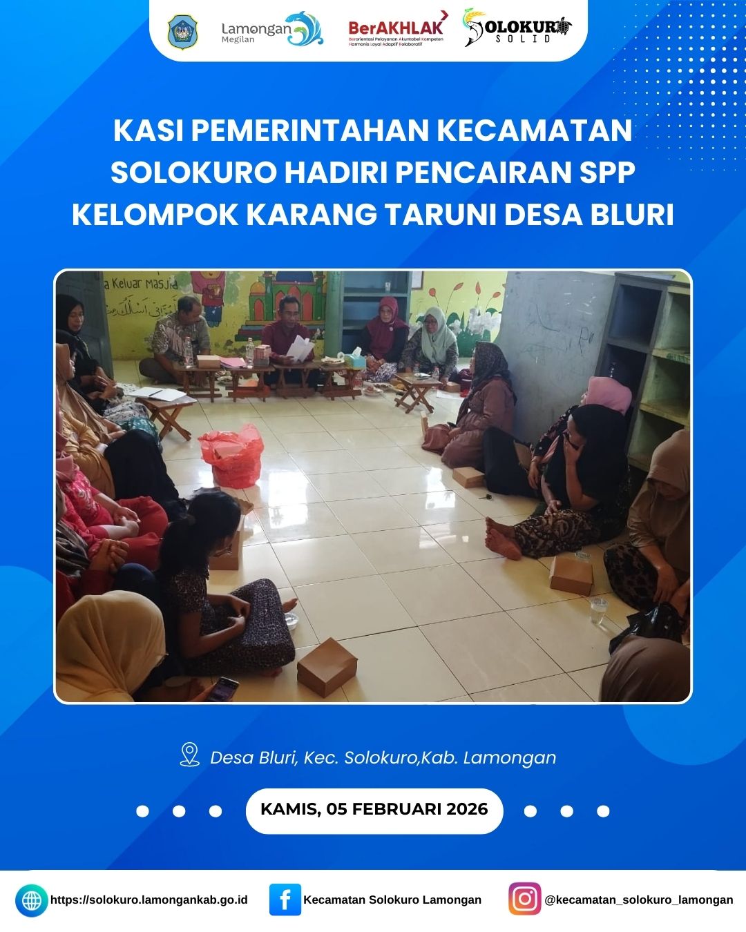 KASI PEMERINTAHAN KECAMATAN SOLOKURO HADIRI PENCAIRAN SPP KELOMPOK KARANG TARUNI DESA BLURI